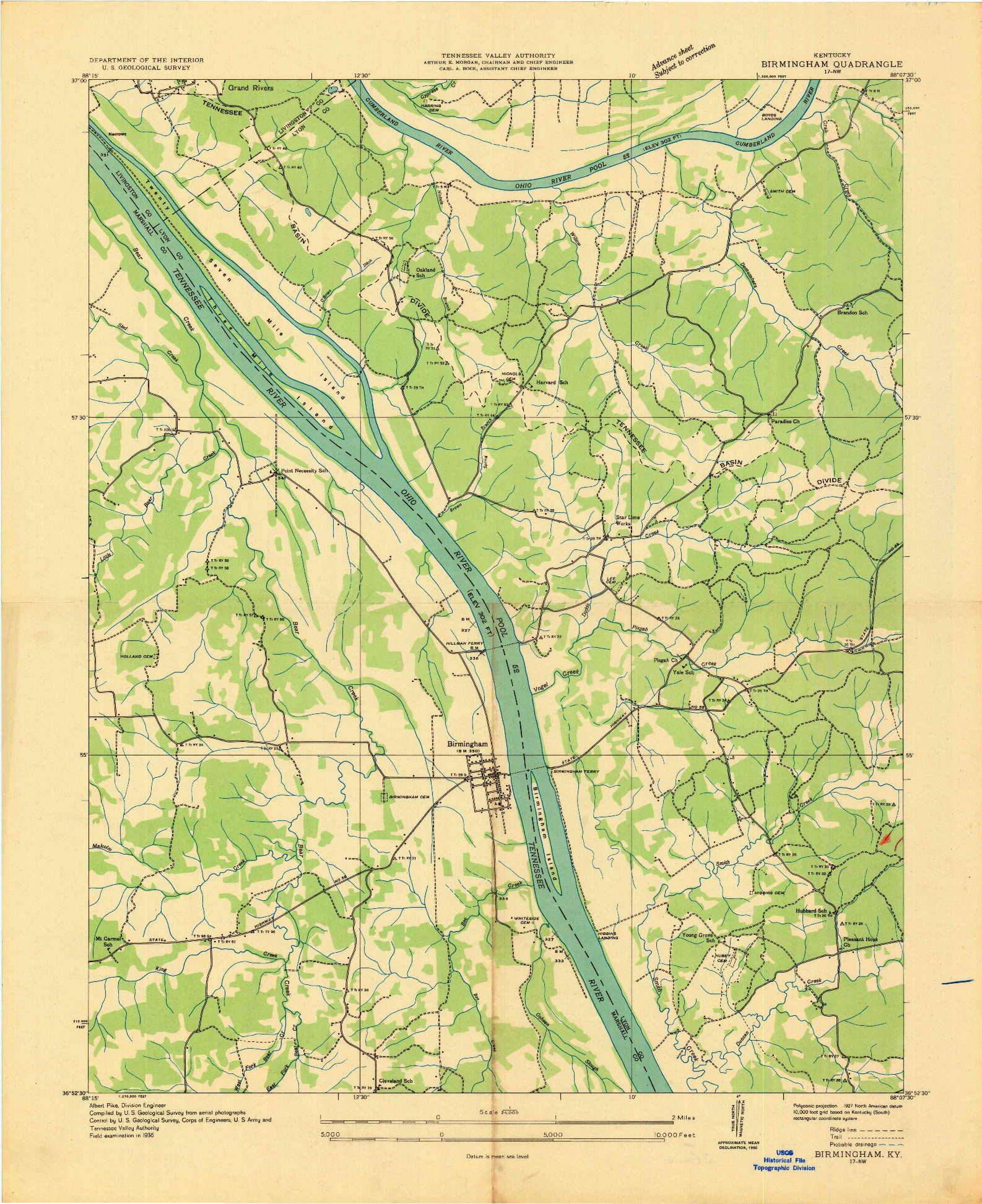 USGS 1:24000-SCALE QUADRANGLE FOR BIRMINGHAM, KY 1936