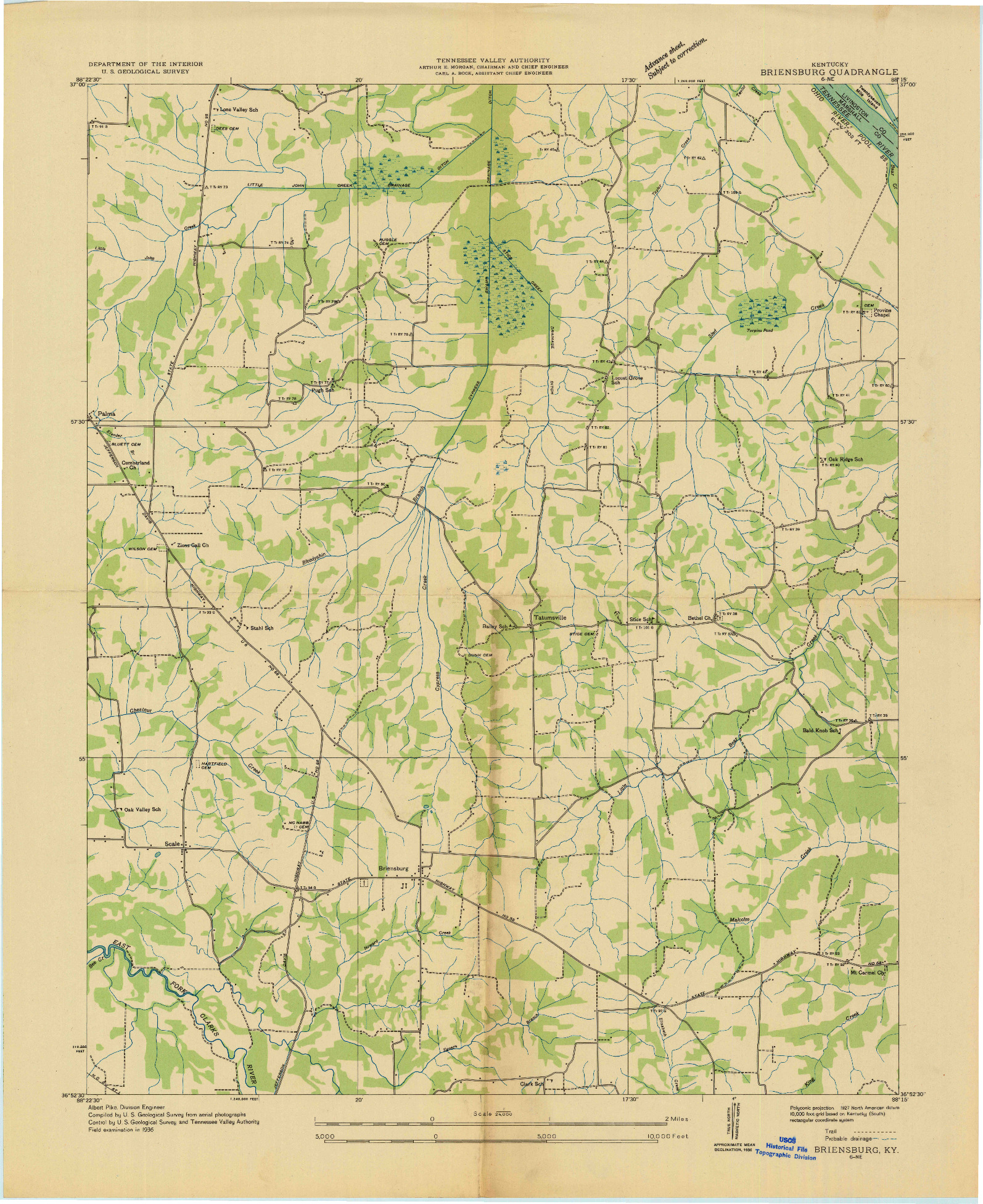USGS 1:24000-SCALE QUADRANGLE FOR BRIENSBURG, KY 1936