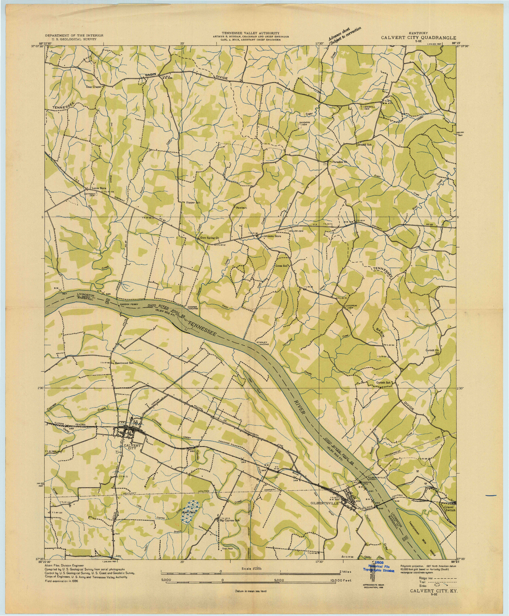 USGS 1:24000-SCALE QUADRANGLE FOR CALVERT CITY, KY 1936