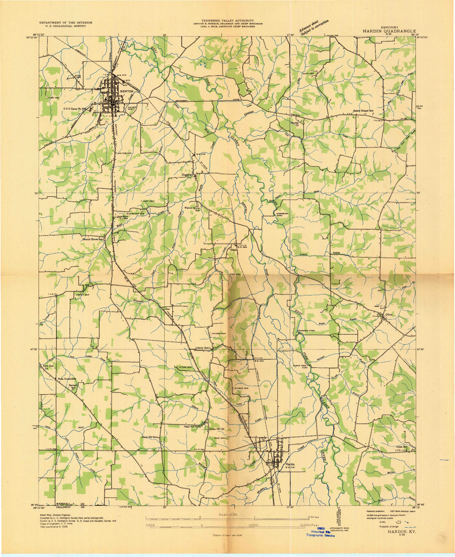 USGS 1:24000-SCALE QUADRANGLE FOR HARDIN, KY 1936