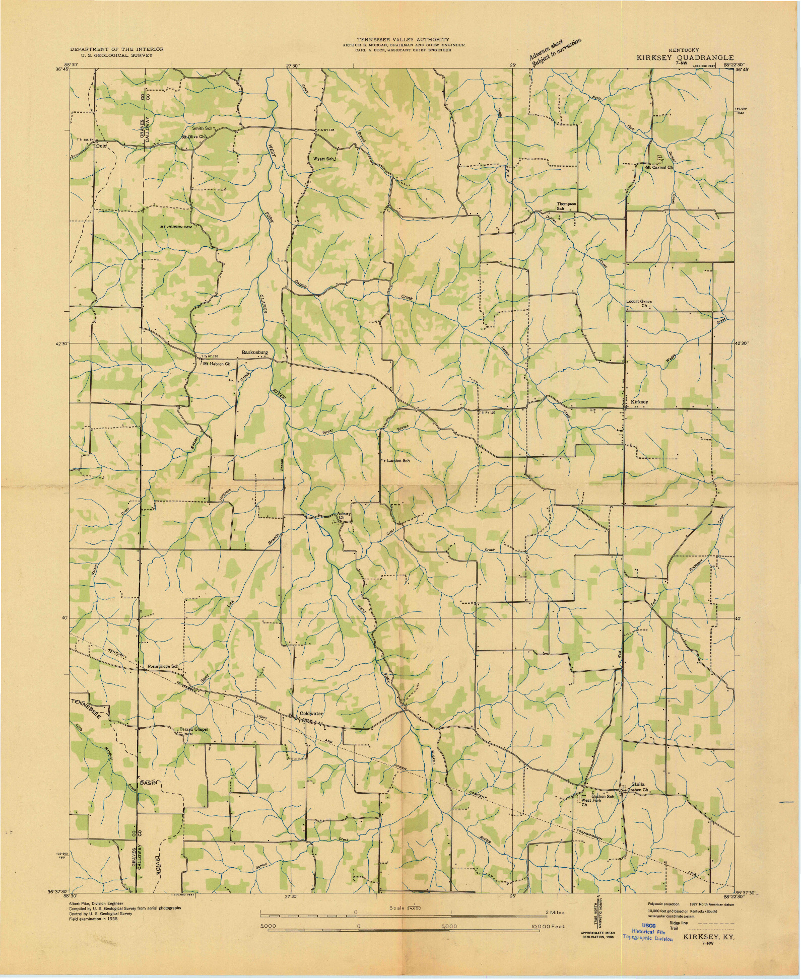 USGS 1:24000-SCALE QUADRANGLE FOR KIRKSEY, KY 1936
