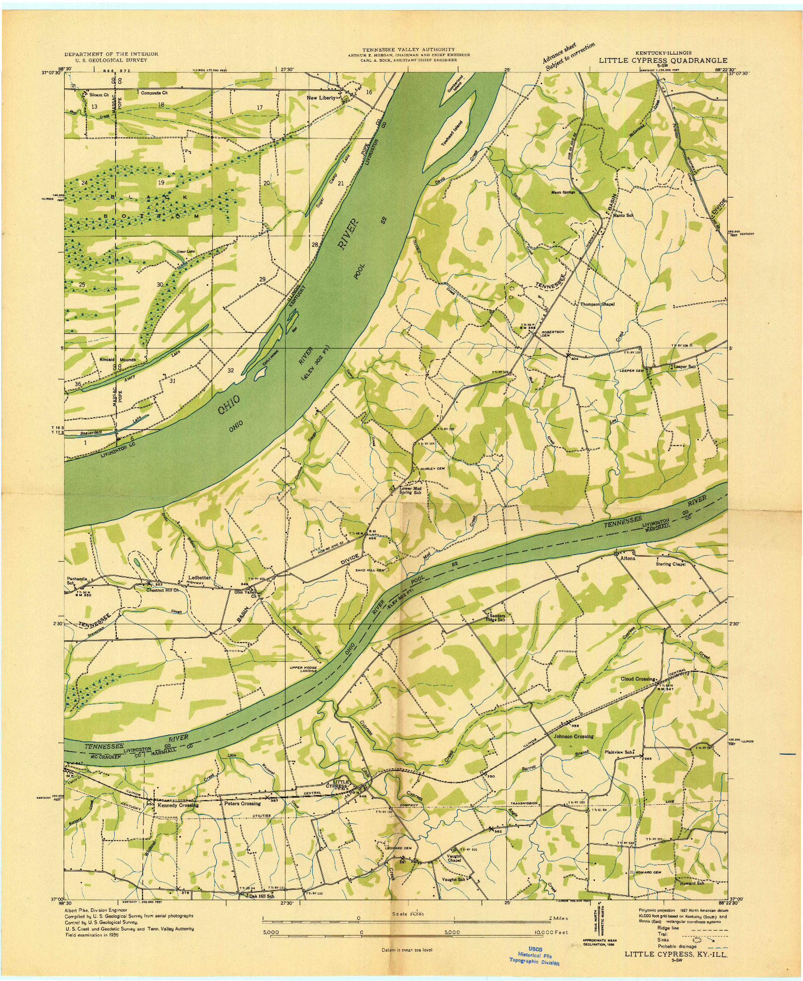 USGS 1:24000-SCALE QUADRANGLE FOR LITTLE CYPRESS, KY 1936