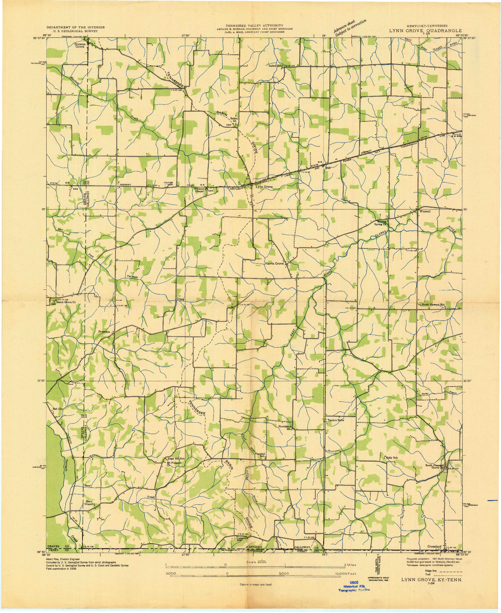 USGS 1:24000-SCALE QUADRANGLE FOR LYNN GROVE, KY 1936
