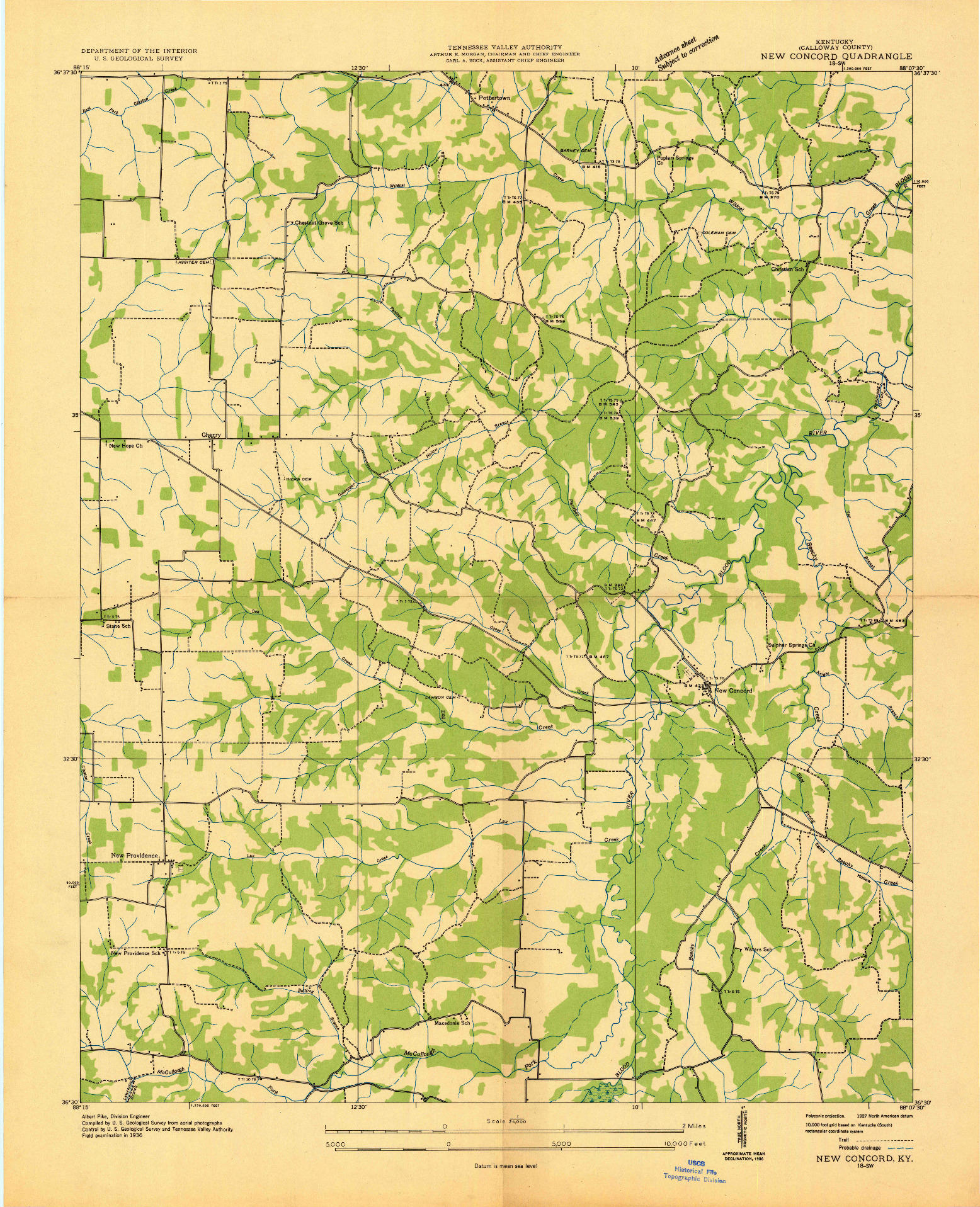 USGS 1:24000-SCALE QUADRANGLE FOR NEW CONCORD, KY 1936