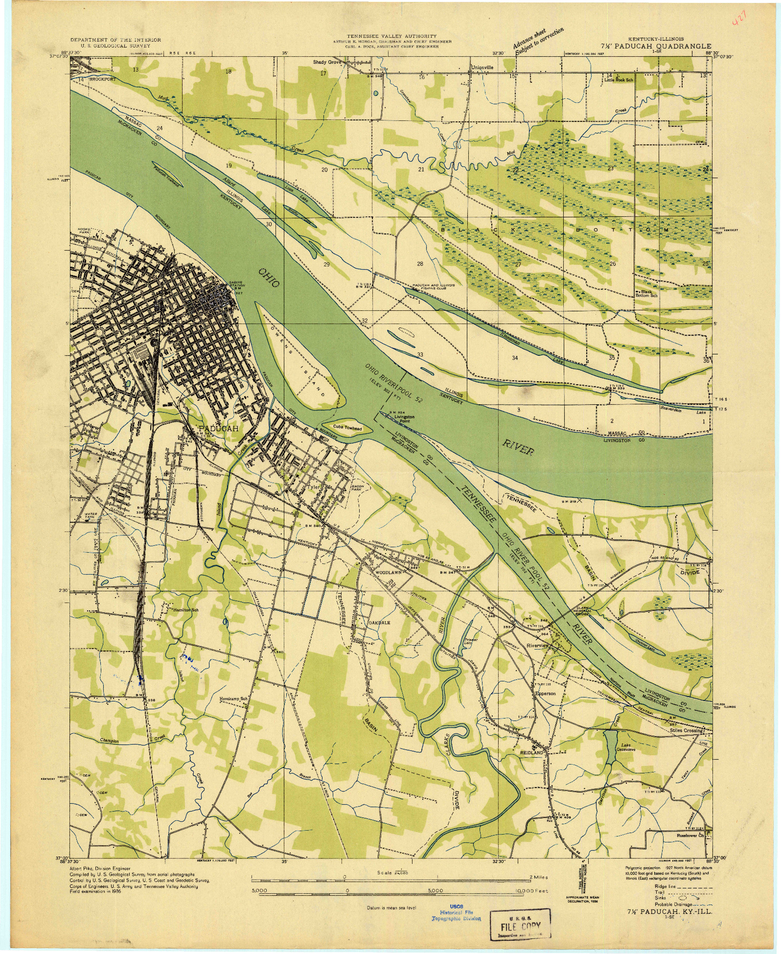 USGS 1:24000-SCALE QUADRANGLE FOR PADUCAH, KY 1936