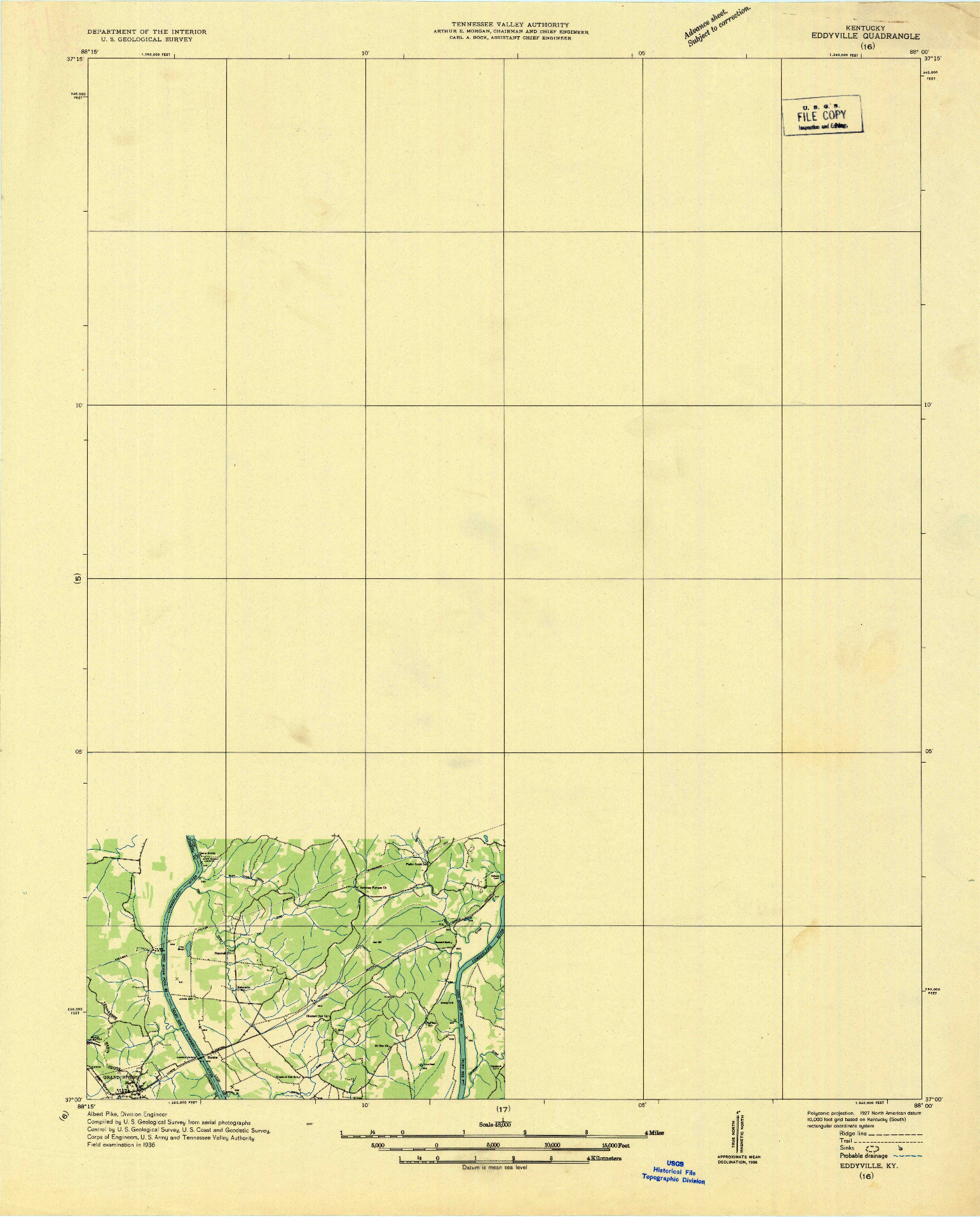 USGS 1:48000-SCALE QUADRANGLE FOR EDDYVILLE, KY 1936
