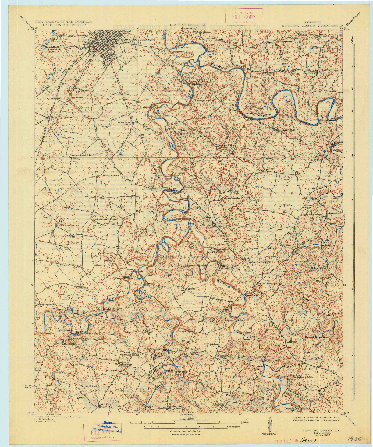 USGS 1:62500-SCALE QUADRANGLE FOR BOWLING GREEN, KY 1923