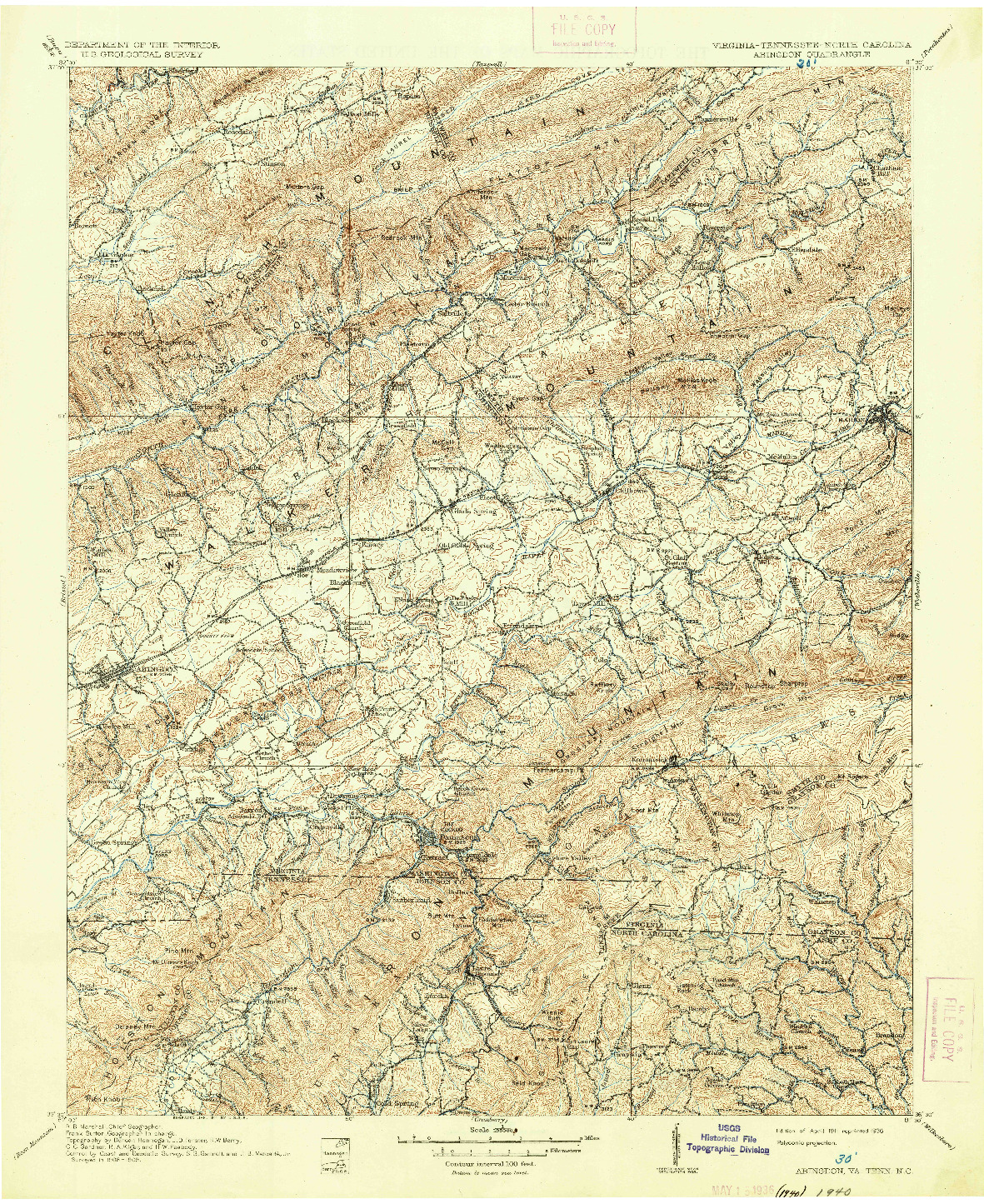 USGS 1:125000-SCALE QUADRANGLE FOR ABINGDON, VA 1911