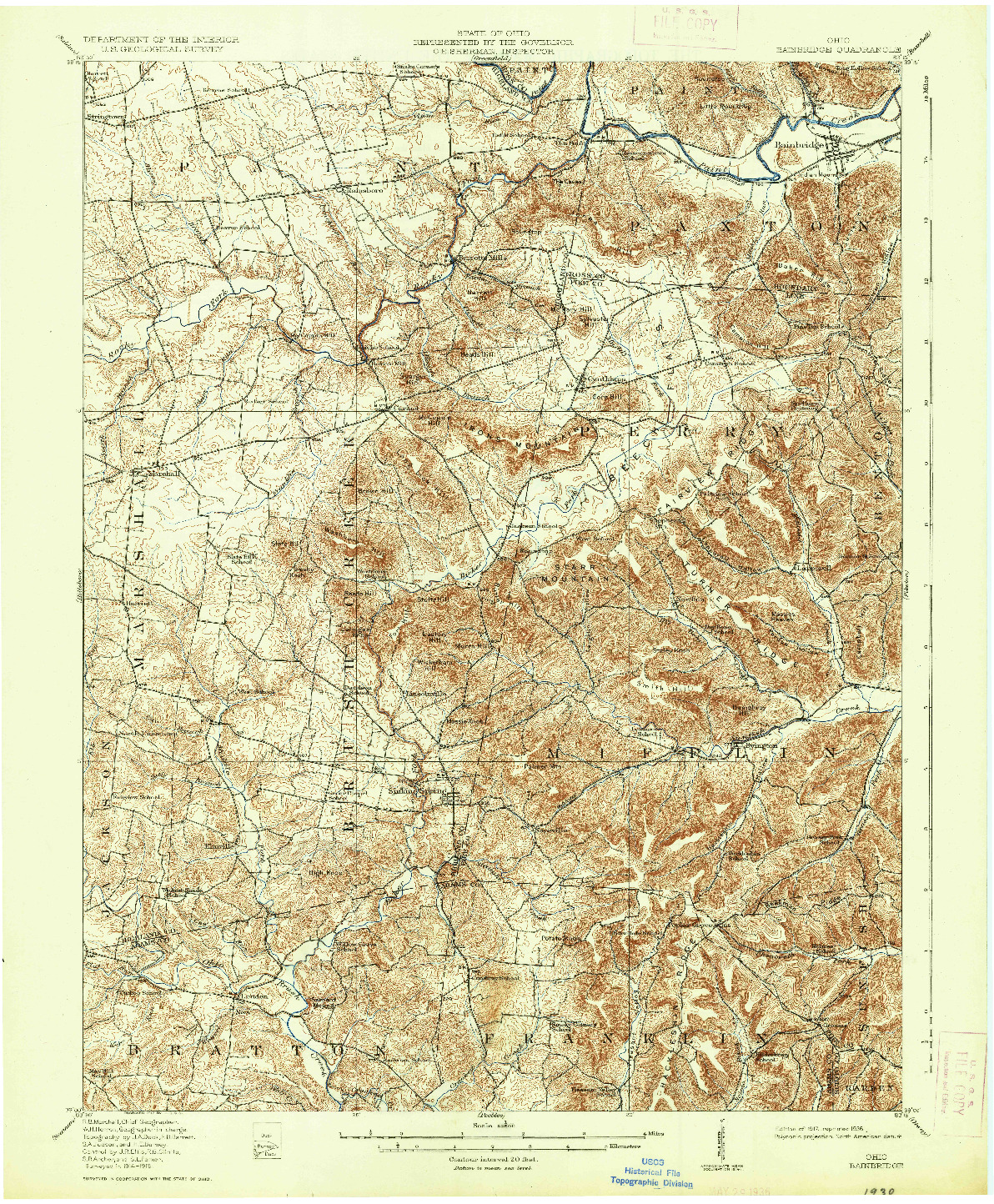 USGS 1:62500-SCALE QUADRANGLE FOR BAINBRIDGE, OH 1917