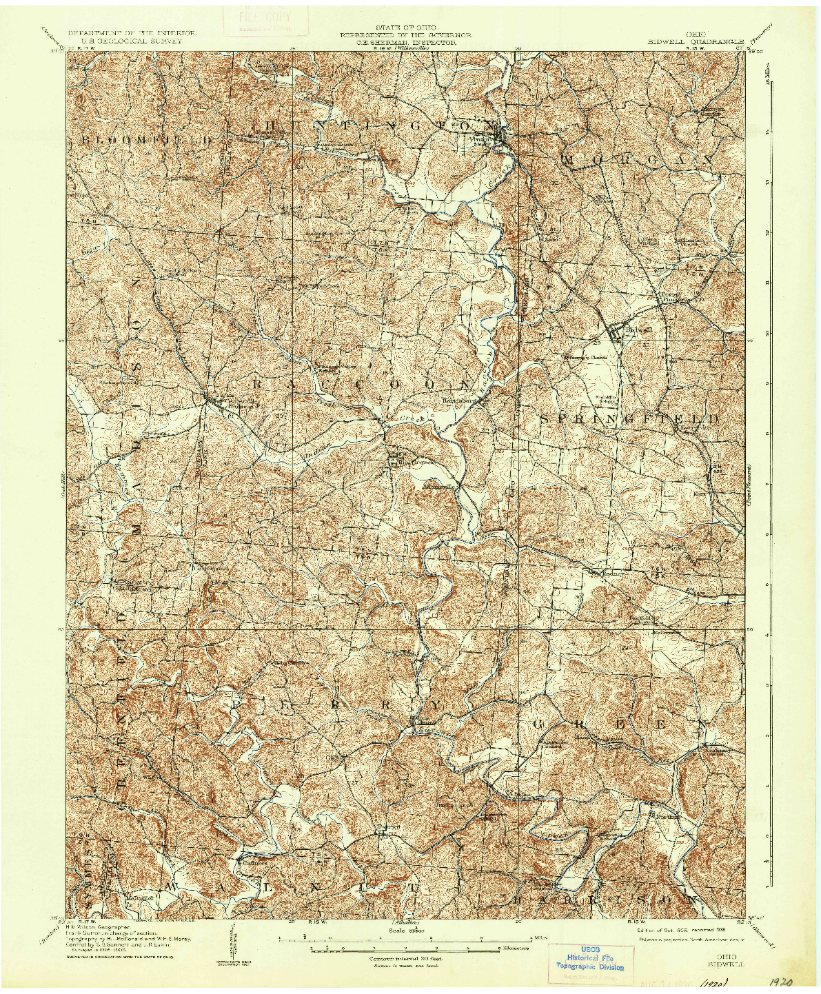 USGS 1:62500-SCALE QUADRANGLE FOR BIDWELL, OH 1908