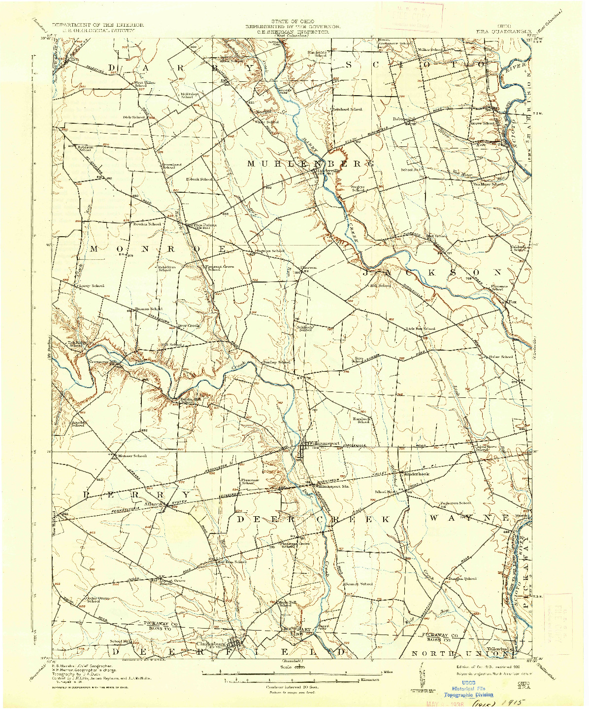 USGS 1:62500-SCALE QUADRANGLE FOR ERA, OH 1913