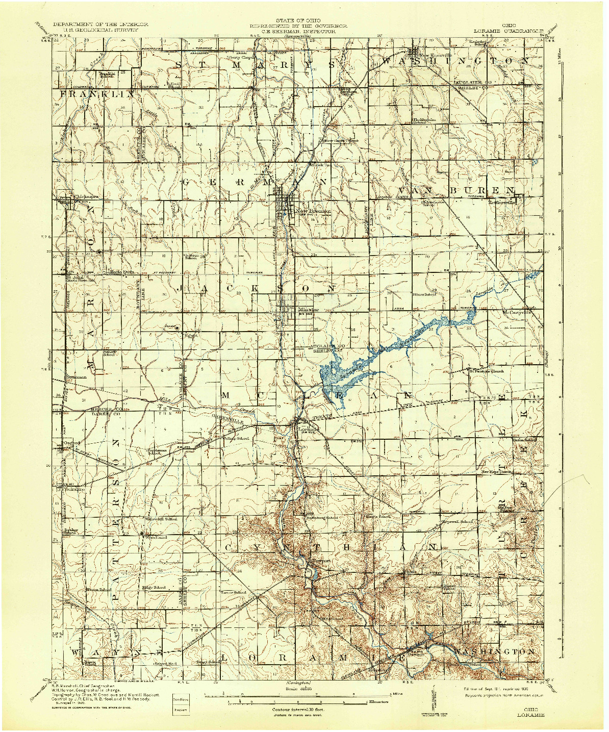 USGS 1:62500-SCALE QUADRANGLE FOR LORAMIE, OH 1911