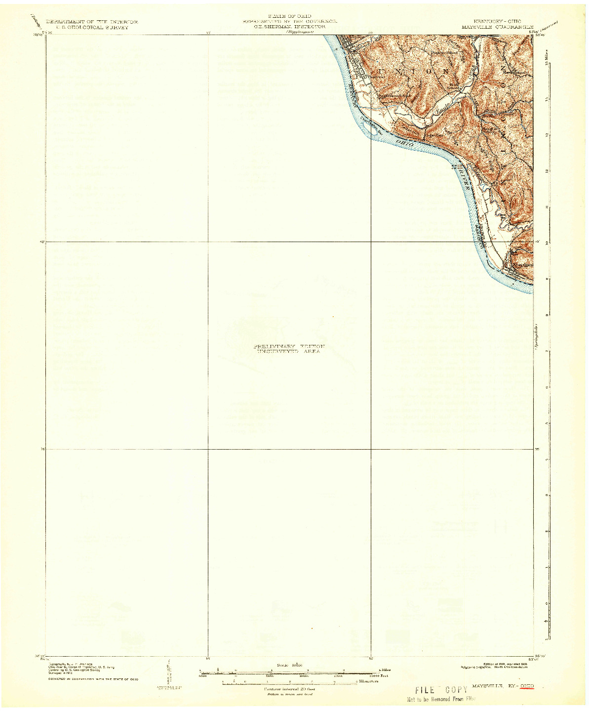 USGS 1:62500-SCALE QUADRANGLE FOR MAYSVILLE, OH 1919