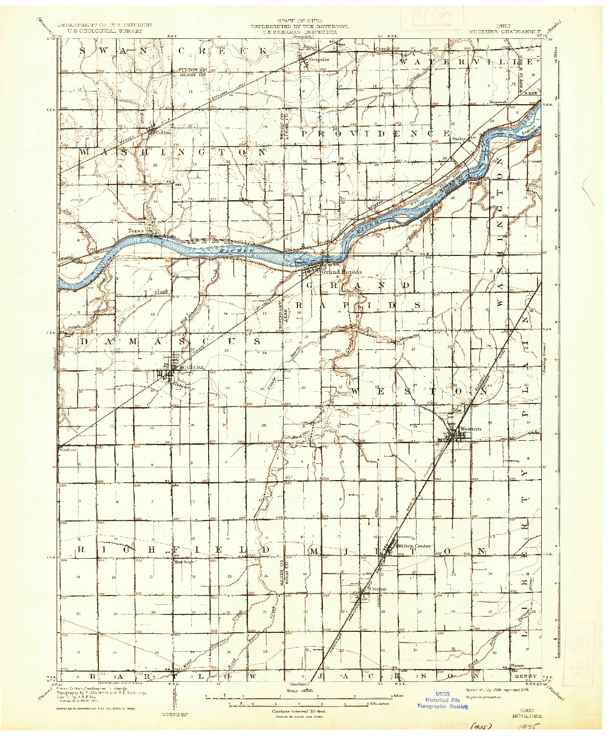 USGS 1:62500-SCALE QUADRANGLE FOR MC CLURE, OH 1909