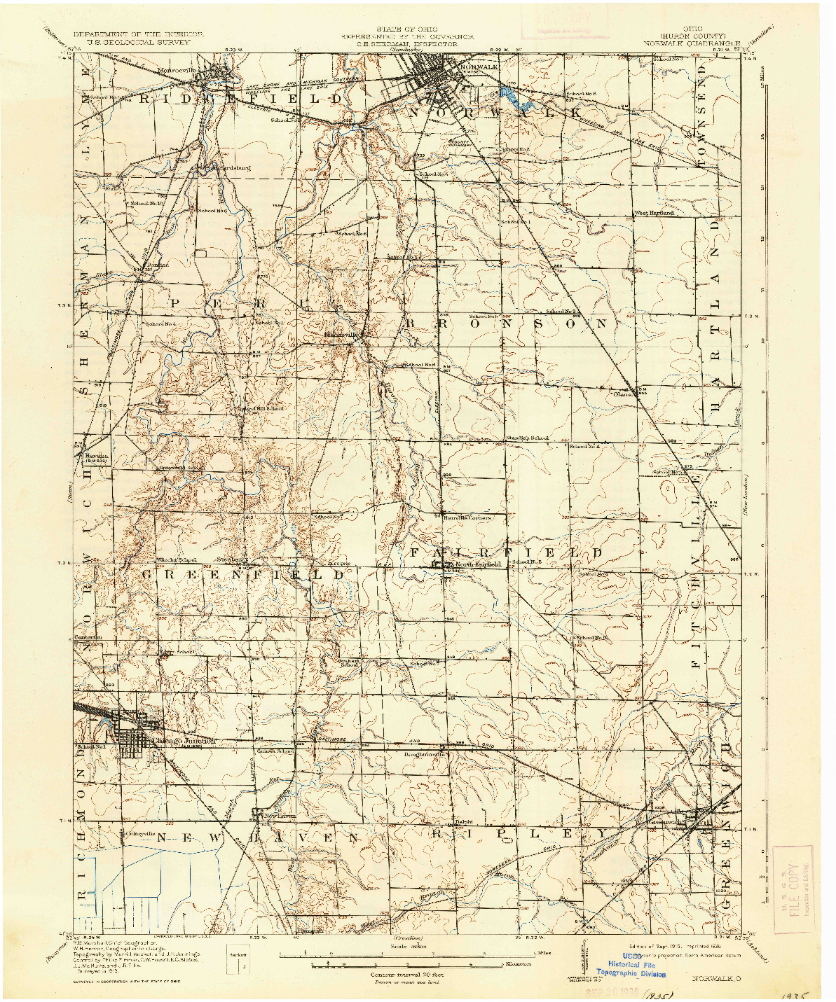 USGS 1:62500-SCALE QUADRANGLE FOR NORWALK, OH 1915