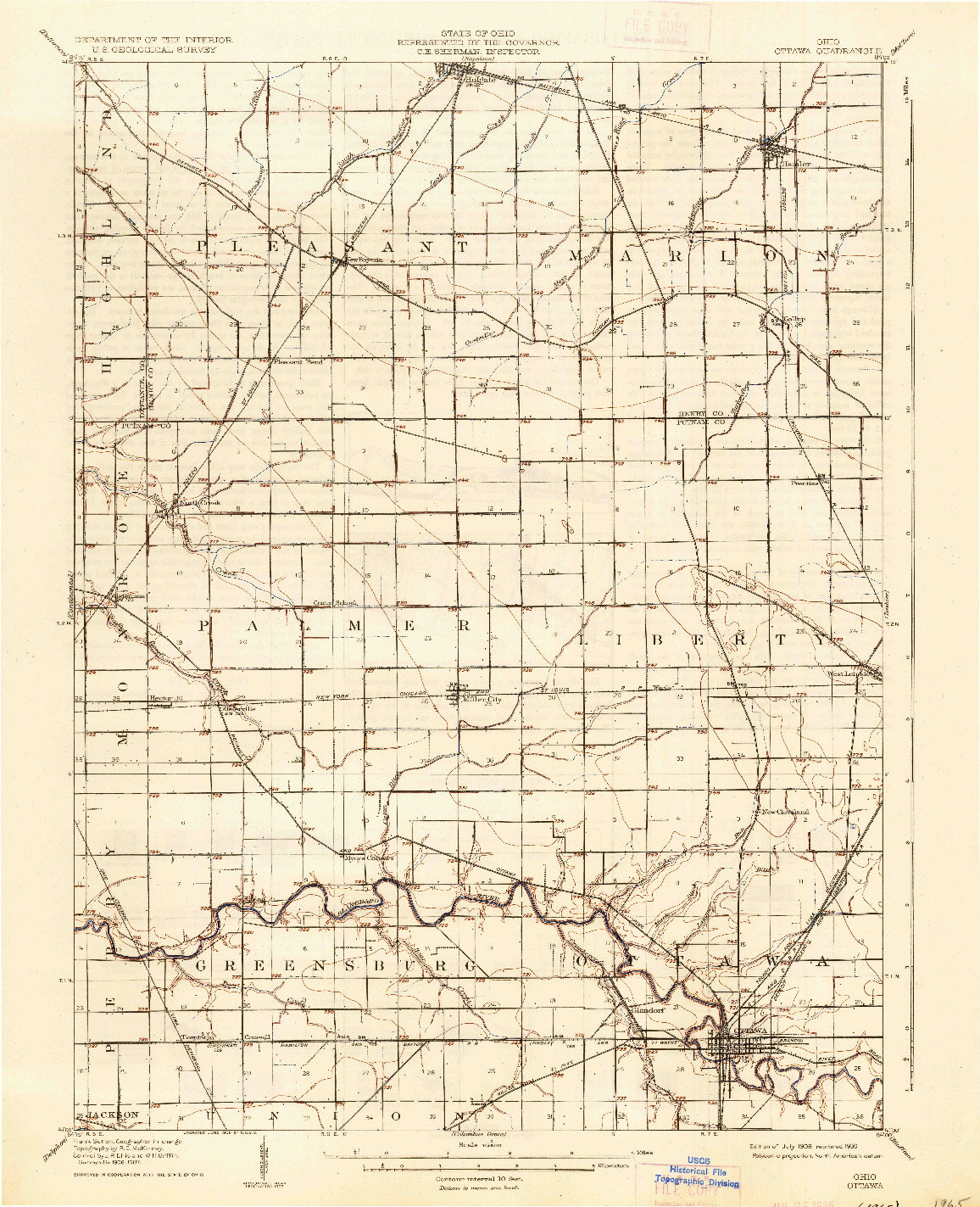 USGS 1:62500-SCALE QUADRANGLE FOR OTTAWA, OH 1908