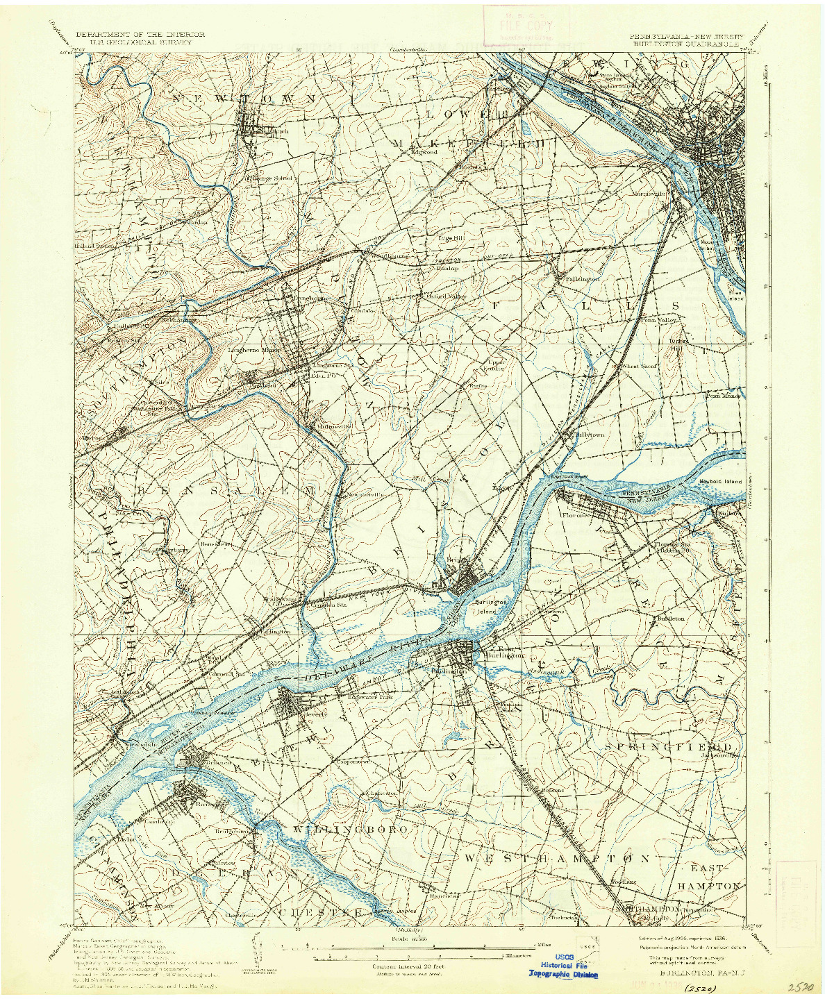 USGS 1:62500-SCALE QUADRANGLE FOR BURLINGTON, PA 1906