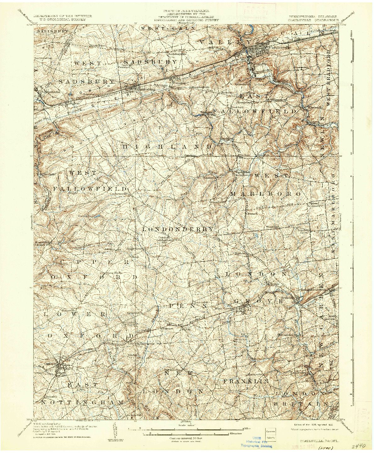 USGS 1:62500-SCALE QUADRANGLE FOR COATESVILLE, PA 1906