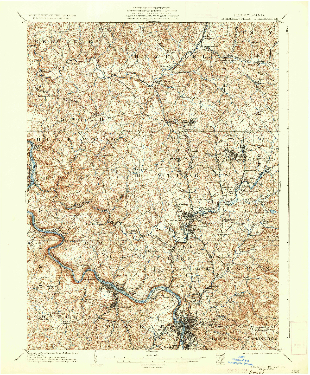 USGS 1:62500-SCALE QUADRANGLE FOR CONNELLSVILLE, PA 1936