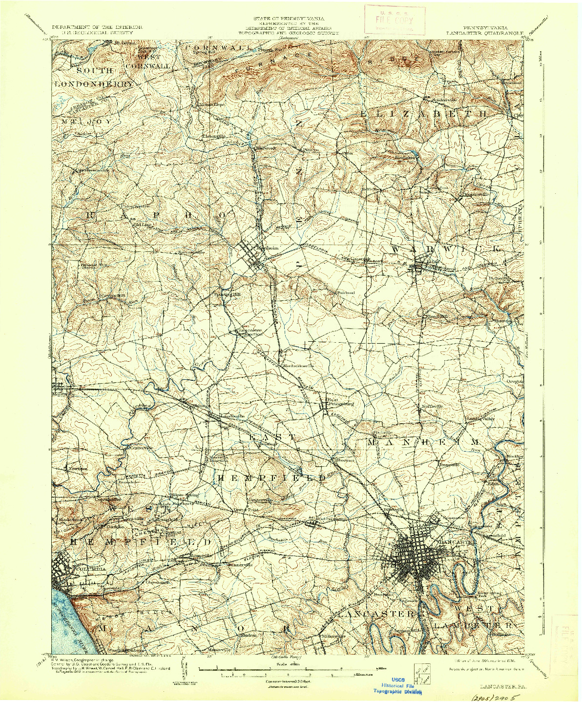 USGS 1:62500-SCALE QUADRANGLE FOR LANCASTER, PA 1904