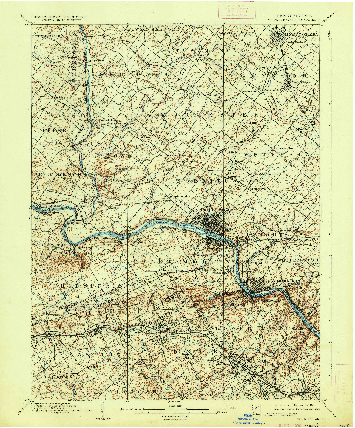 USGS 1:62500-SCALE QUADRANGLE FOR NORRISTOWN, PA 1895