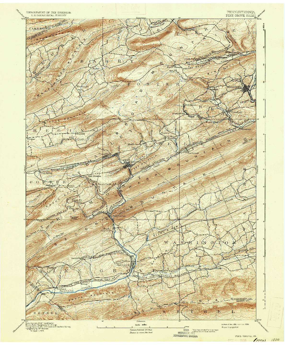USGS 1:62500-SCALE QUADRANGLE FOR PINE GROVE, PA 1892
