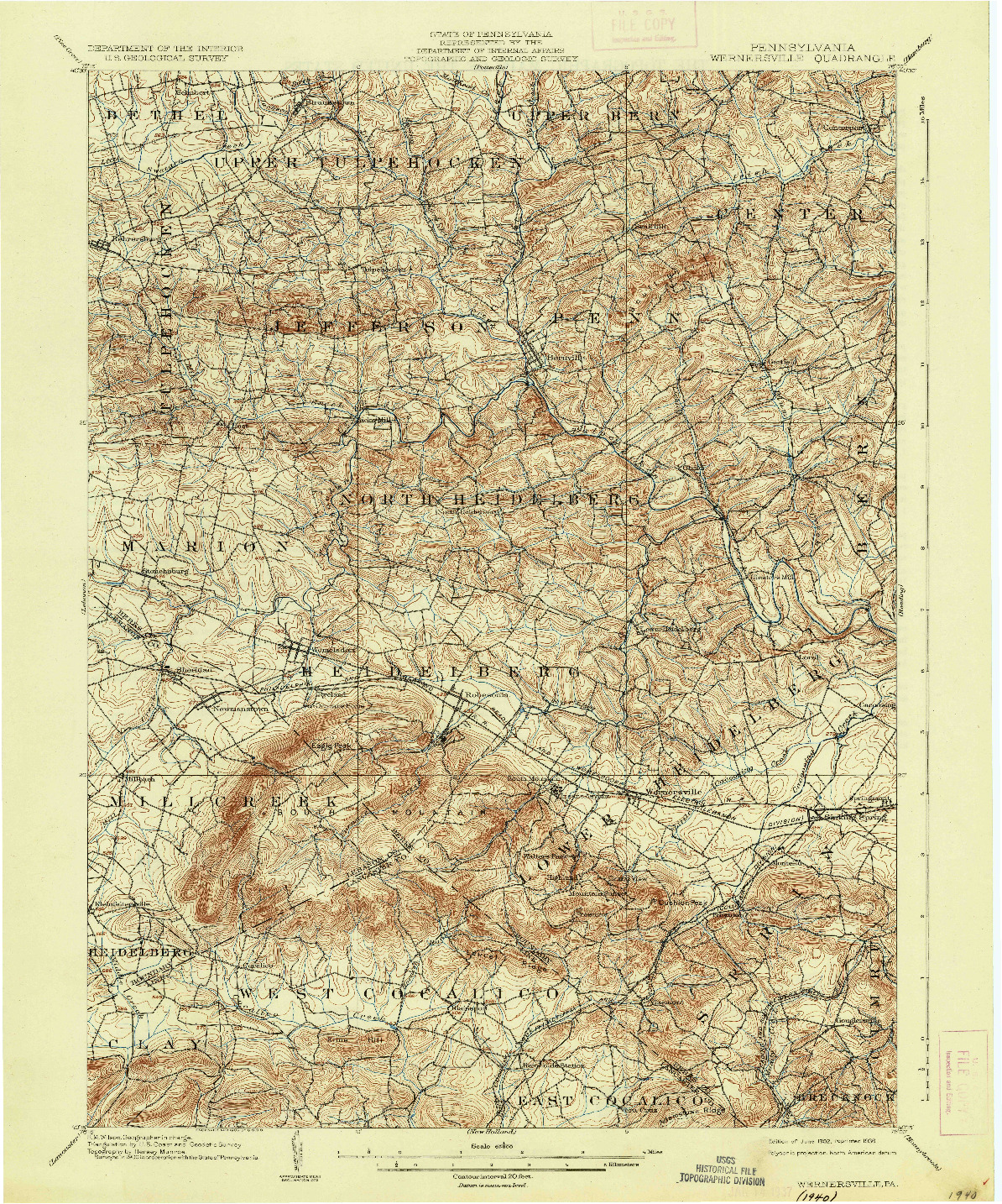 USGS 1:62500-SCALE QUADRANGLE FOR WERNERSVILLE, PA 1902