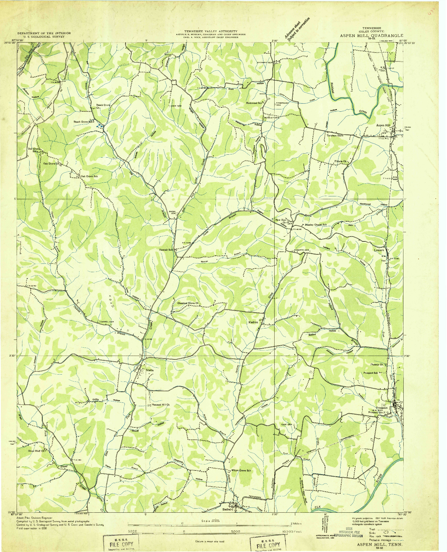 USGS 1:24000-SCALE QUADRANGLE FOR ASPEN HILL, TN 1936
