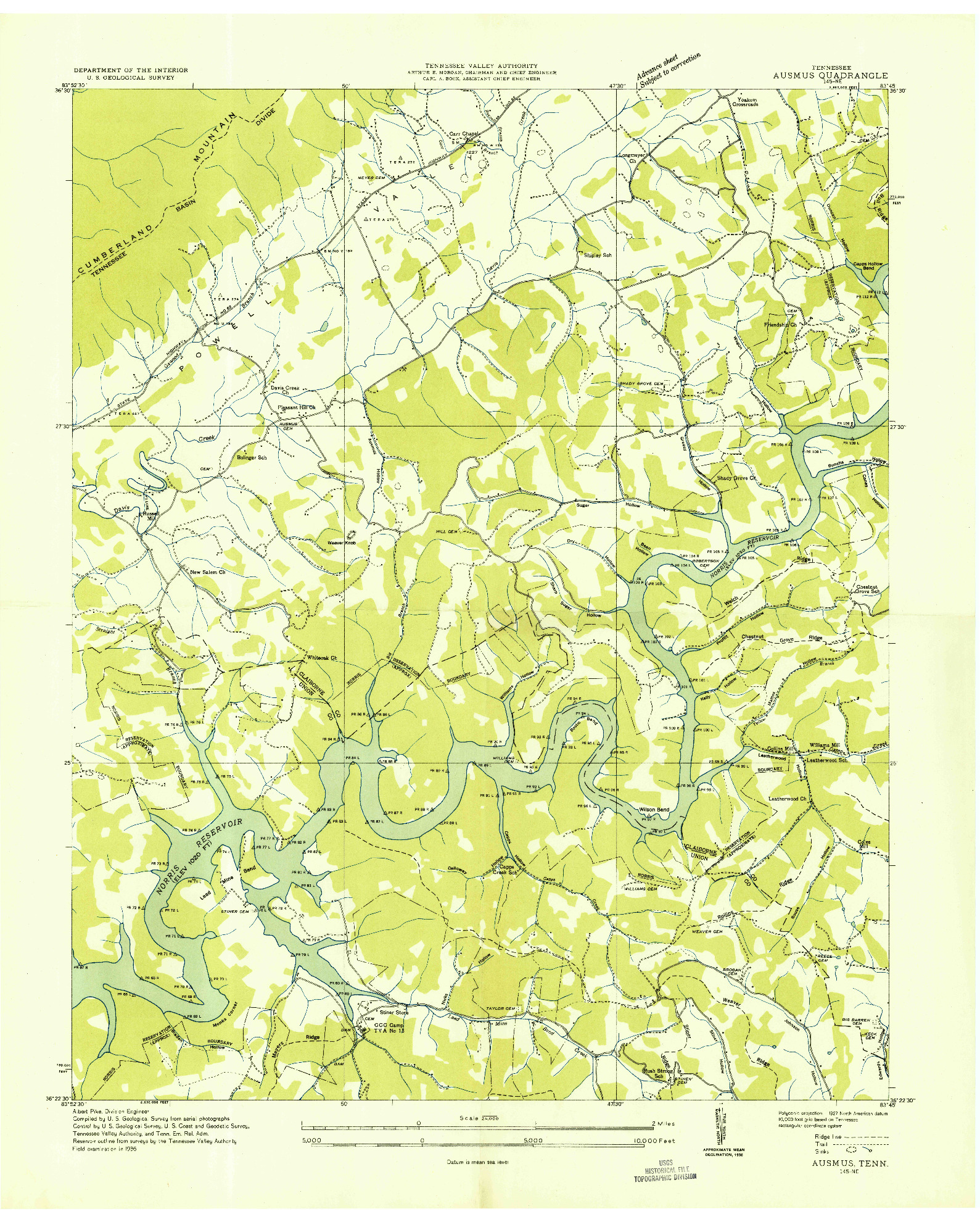 USGS 1:24000-SCALE QUADRANGLE FOR AUSMUS, TN 1936