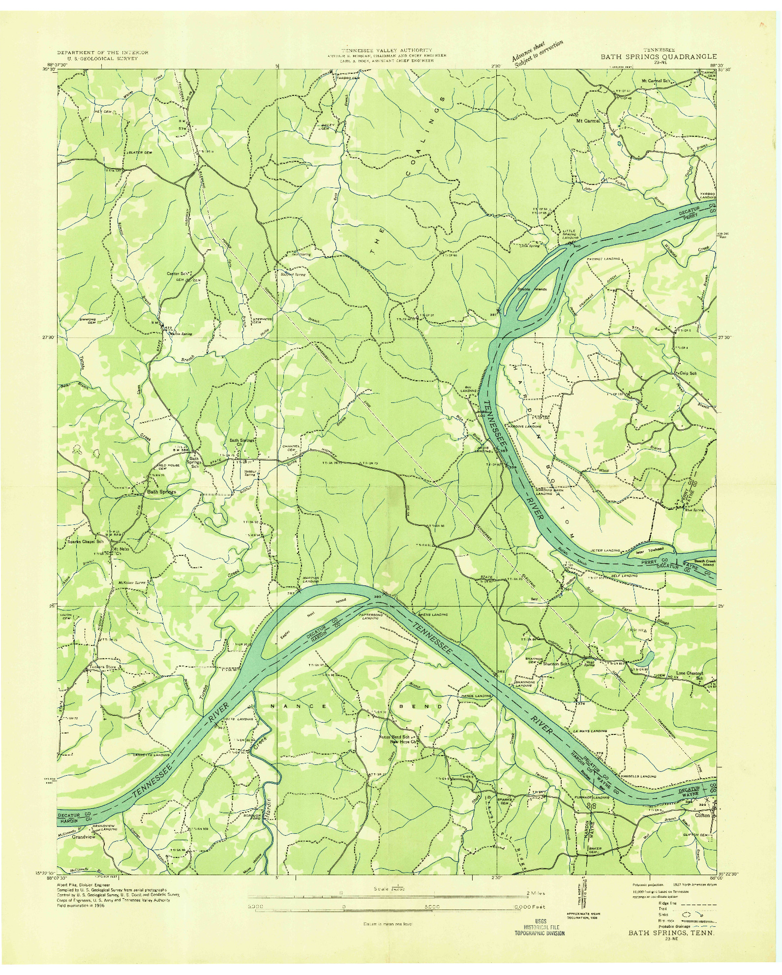 USGS 1:24000-SCALE QUADRANGLE FOR BATH SPRINGS, TN 1936