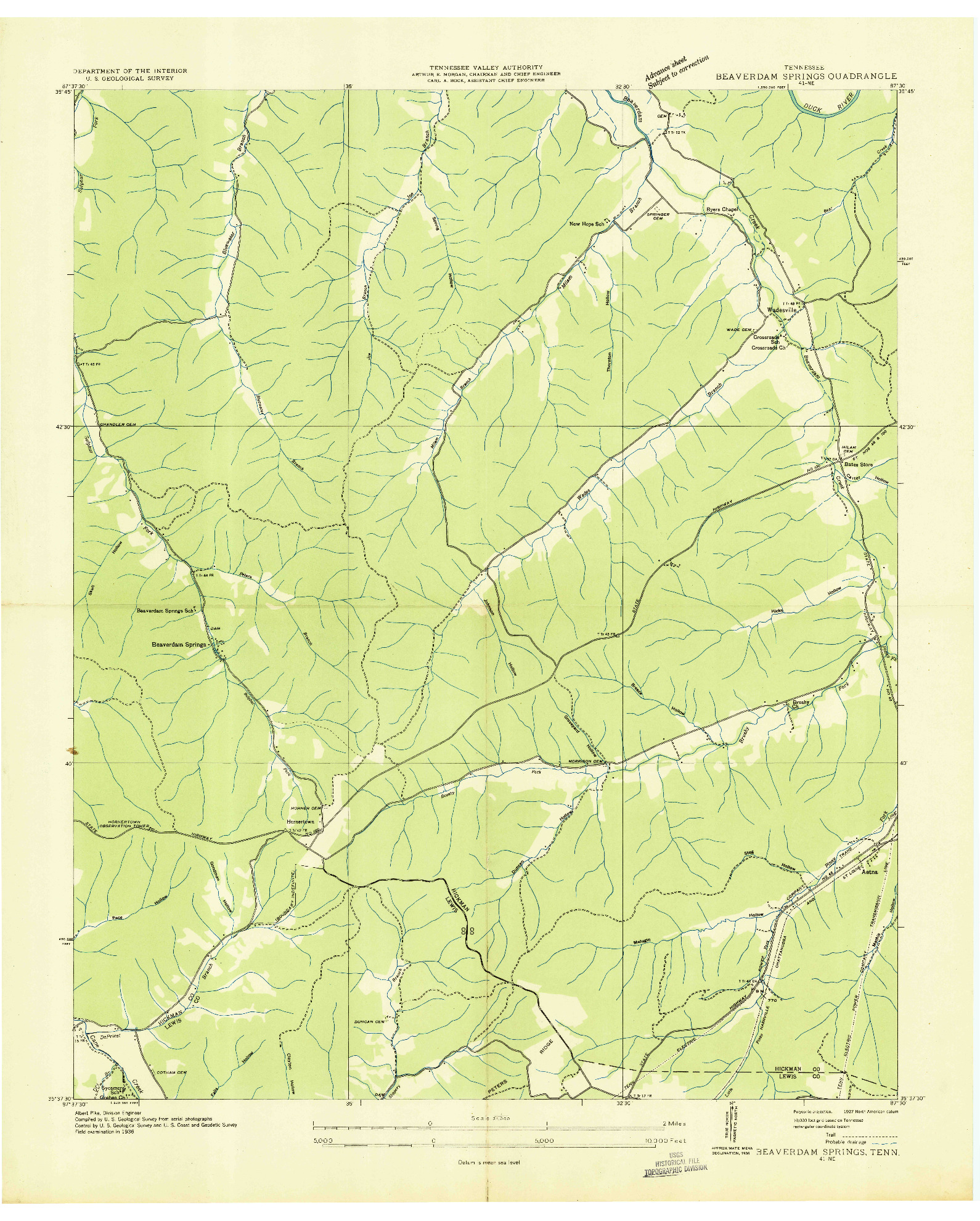 USGS 1:24000-SCALE QUADRANGLE FOR BEAVERDAM SPRINGS, TN 1936