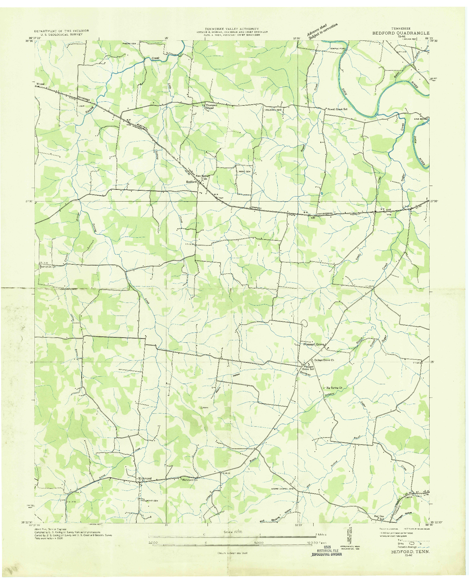 USGS 1:24000-SCALE QUADRANGLE FOR BEDFORD, TN 1936