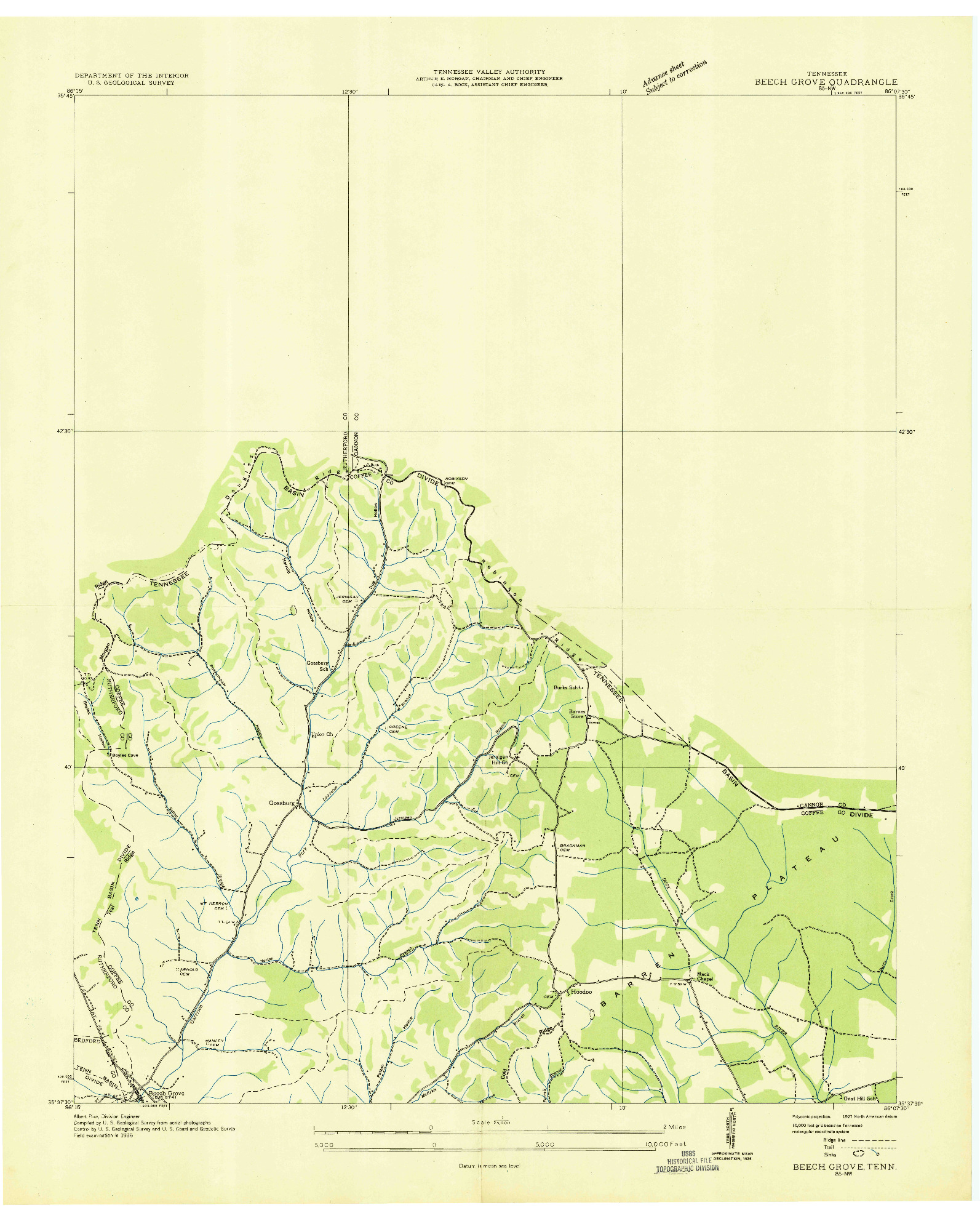 USGS 1:24000-SCALE QUADRANGLE FOR BEECH GROVE, TN 1936