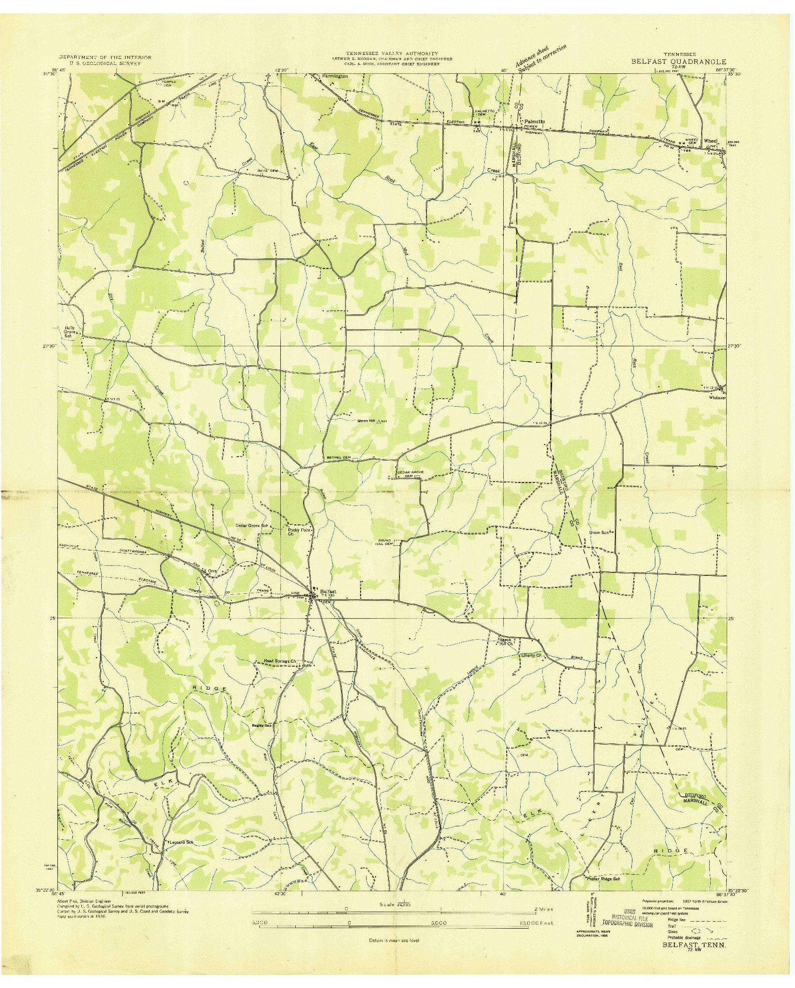 USGS 1:24000-SCALE QUADRANGLE FOR BELFAST, TN 1936