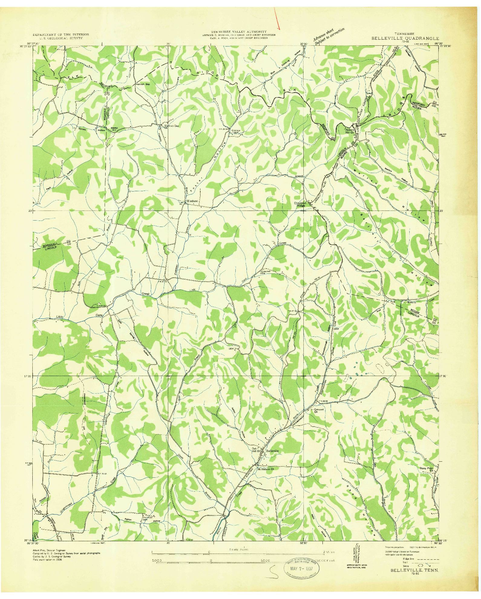 USGS 1:24000-SCALE QUADRANGLE FOR BELLEVILLE, TN 1936
