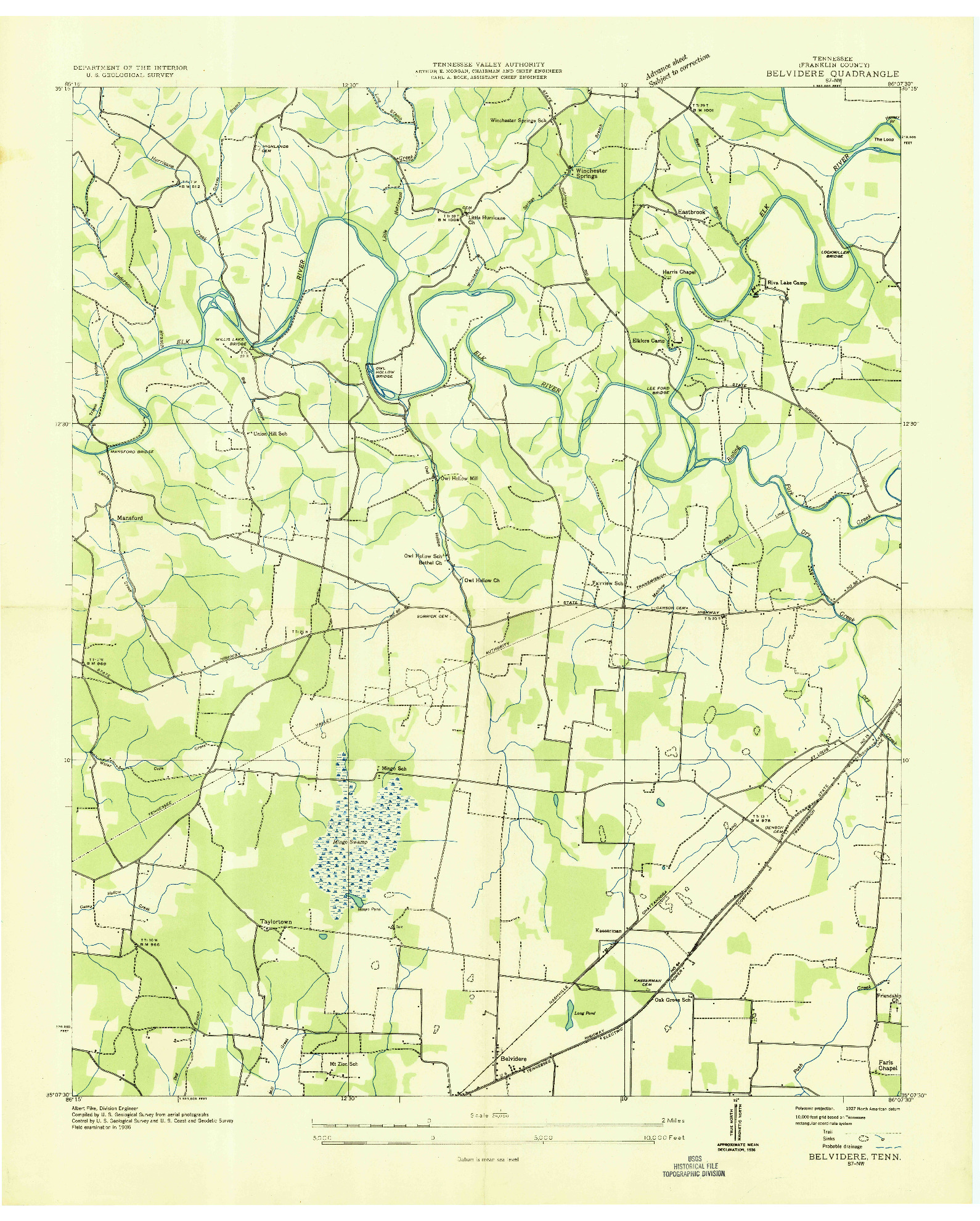 USGS 1:24000-SCALE QUADRANGLE FOR BELVIDERE, TN 1936