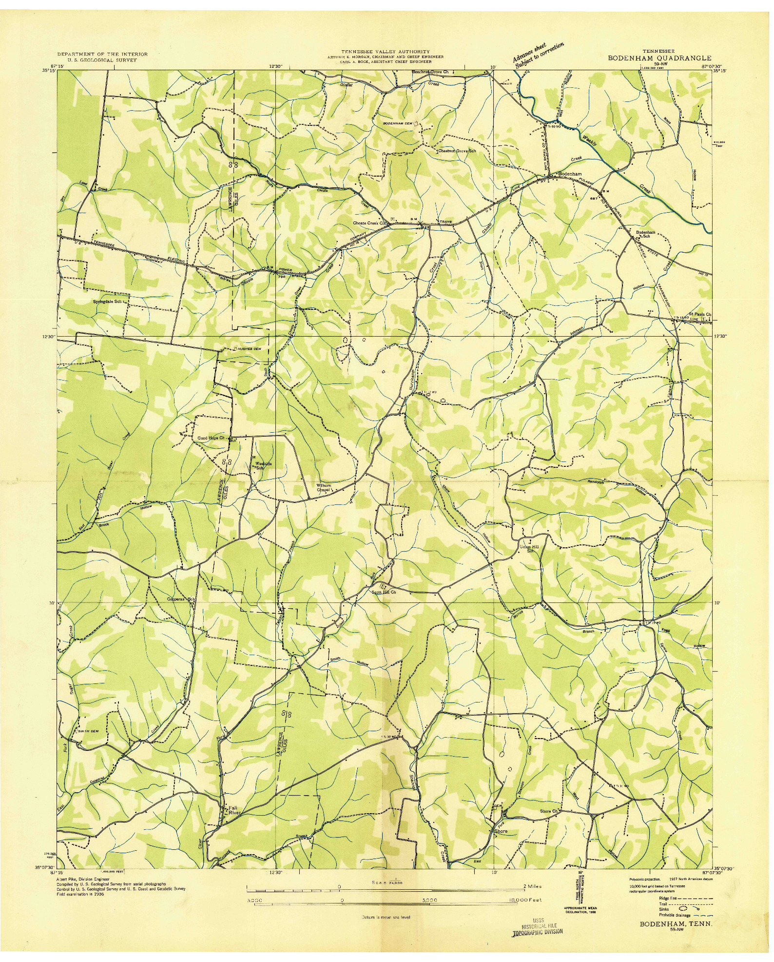 USGS 1:24000-SCALE QUADRANGLE FOR BODENHAM, TN 1936