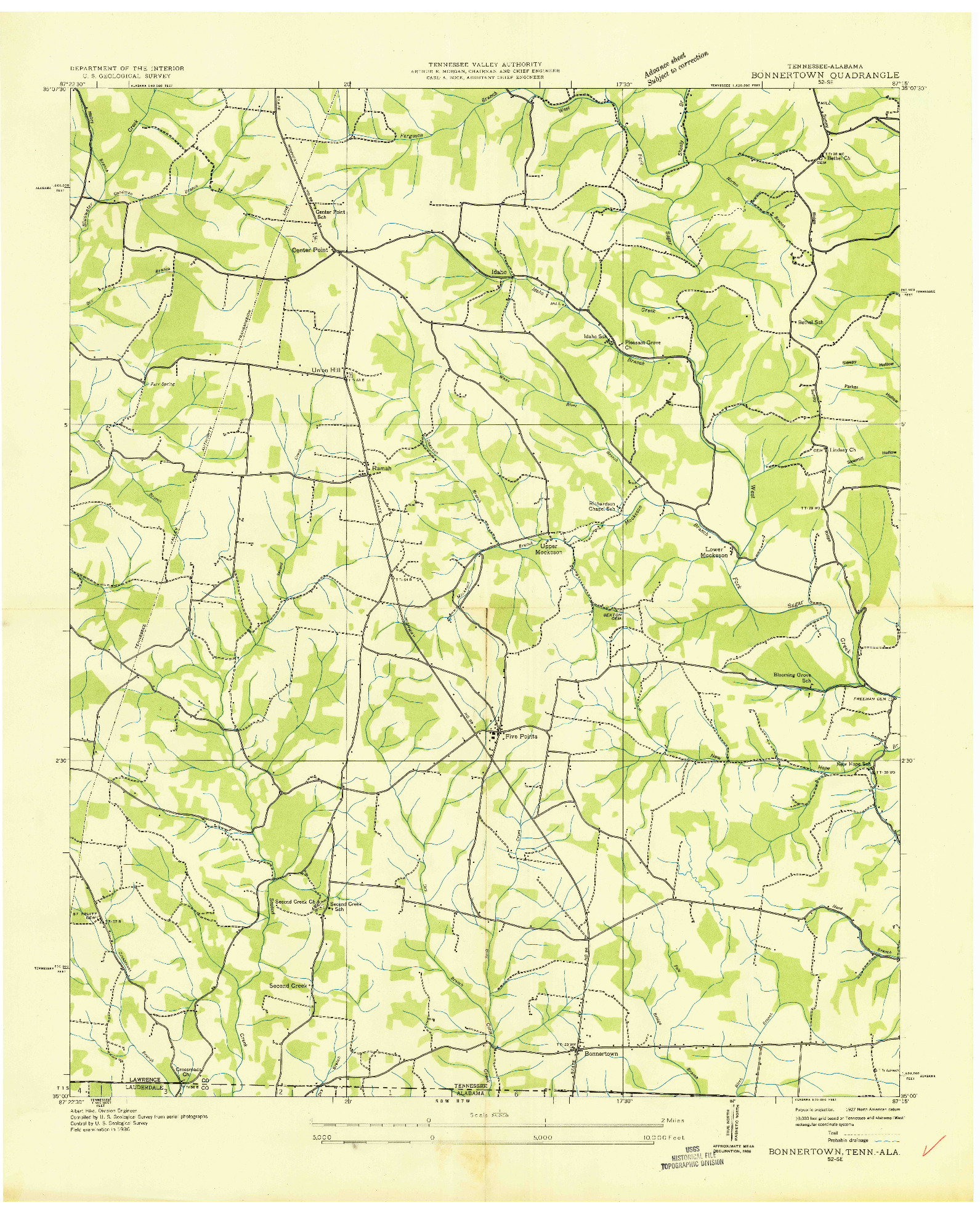 USGS 1:24000-SCALE QUADRANGLE FOR BONNERTOWN, TN 1936