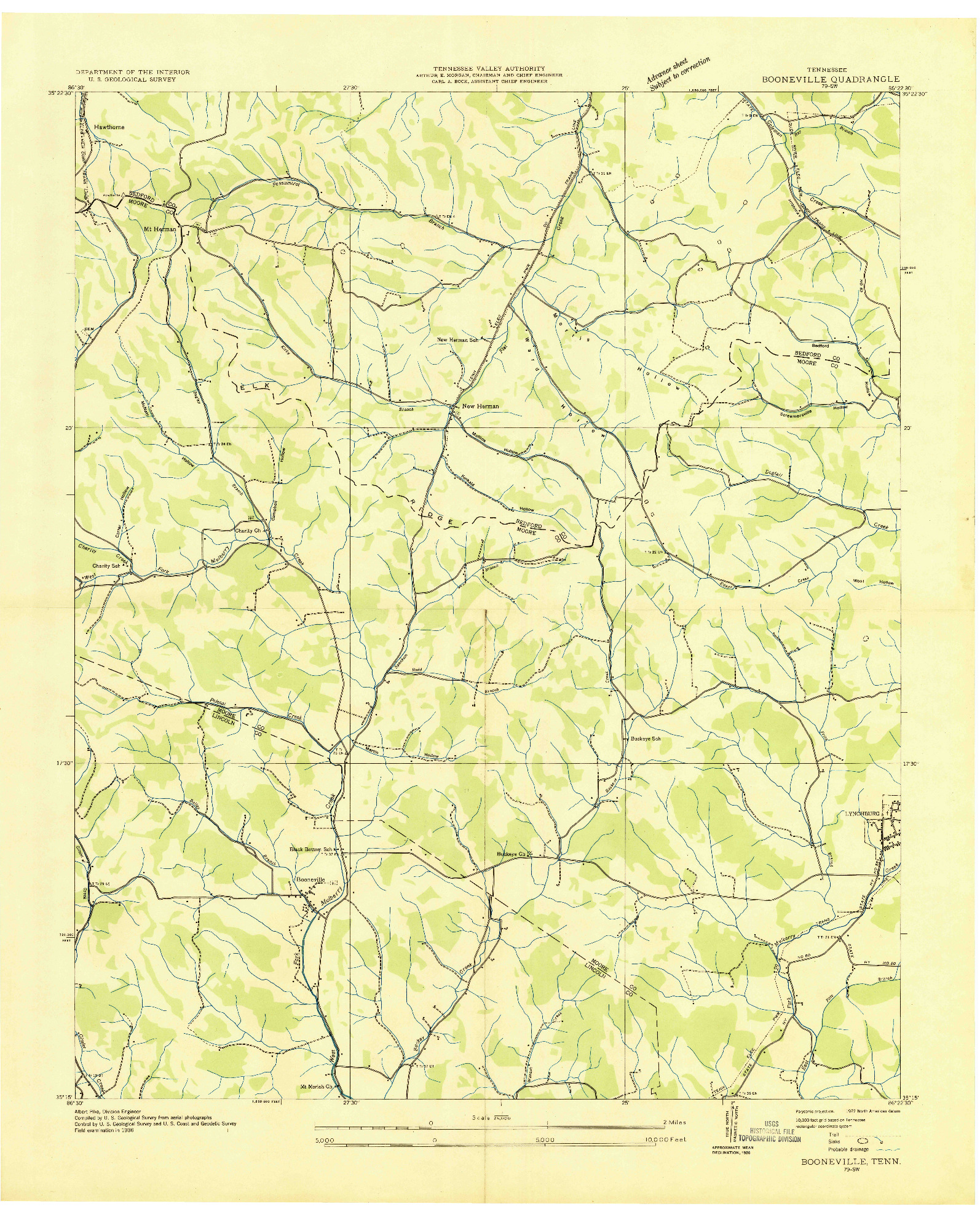 USGS 1:24000-SCALE QUADRANGLE FOR BOONEVILLE, TN 1936