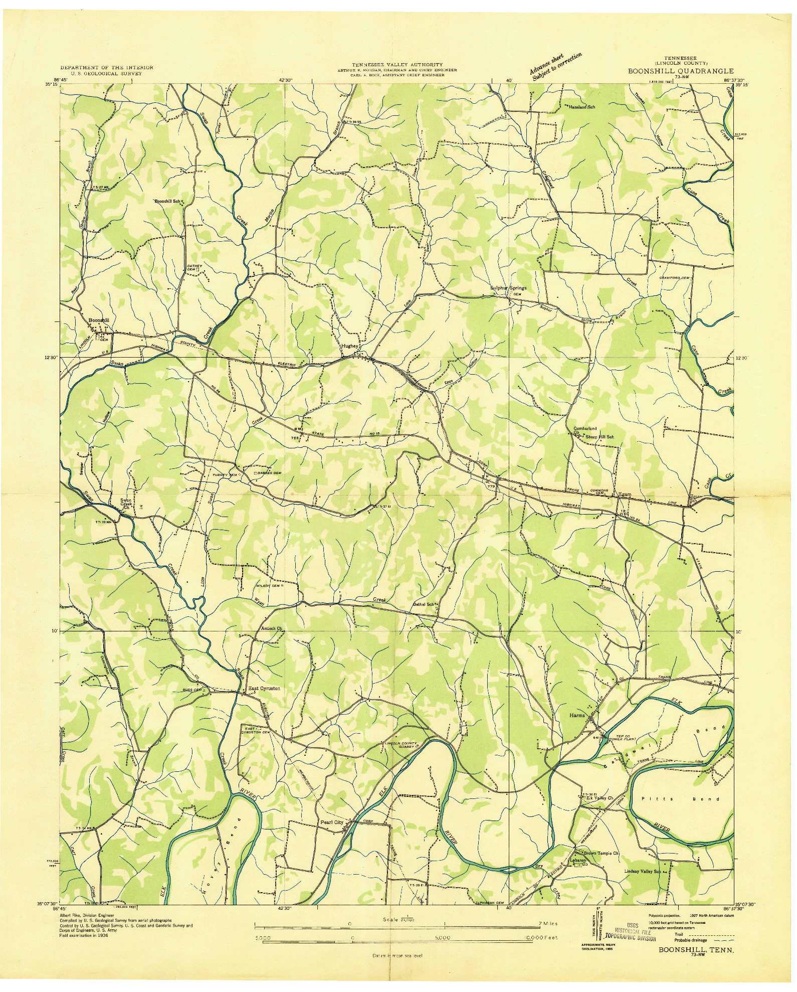 USGS 1:24000-SCALE QUADRANGLE FOR BOONSHILL, TN 1936