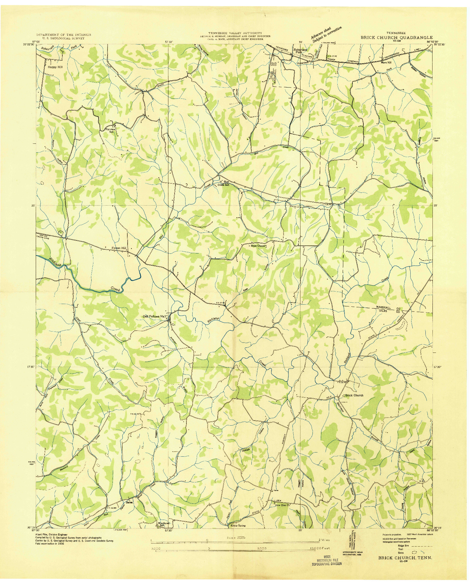 USGS 1:24000-SCALE QUADRANGLE FOR BRICK CHURCH, TN 1936