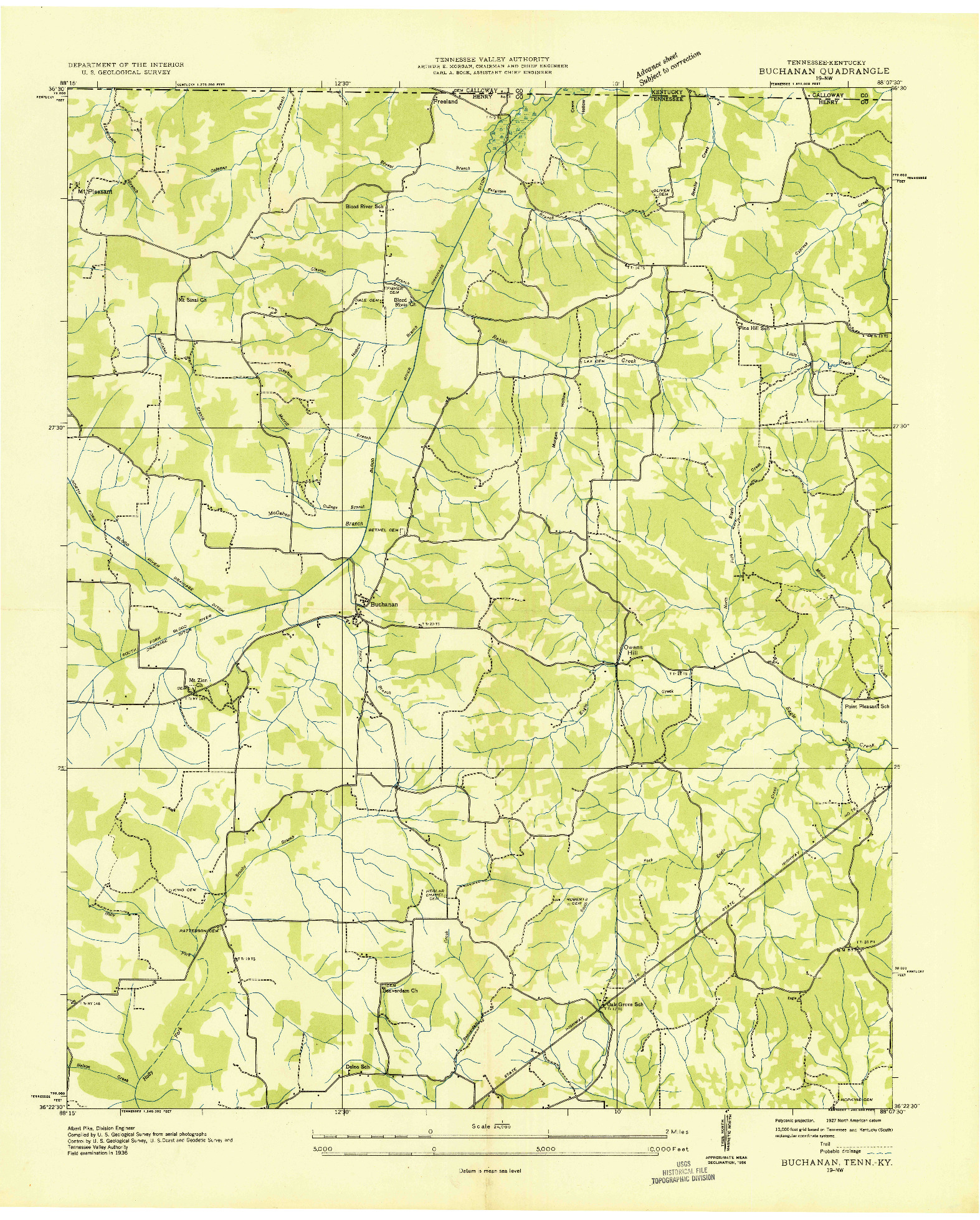 USGS 1:24000-SCALE QUADRANGLE FOR BUCHANAN, TN 1936