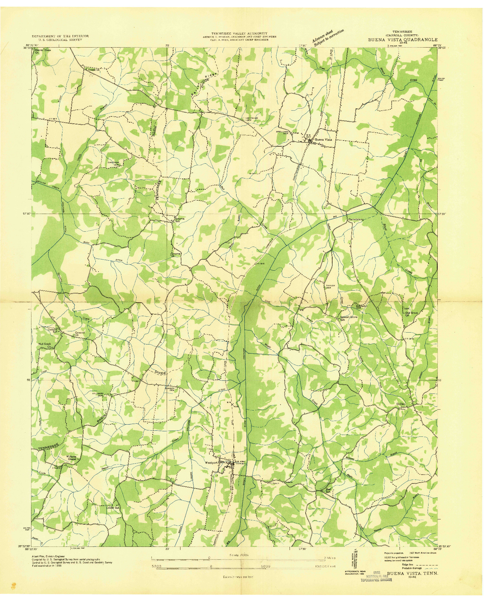 USGS 1:24000-SCALE QUADRANGLE FOR BUENA VISTA, TN 1936