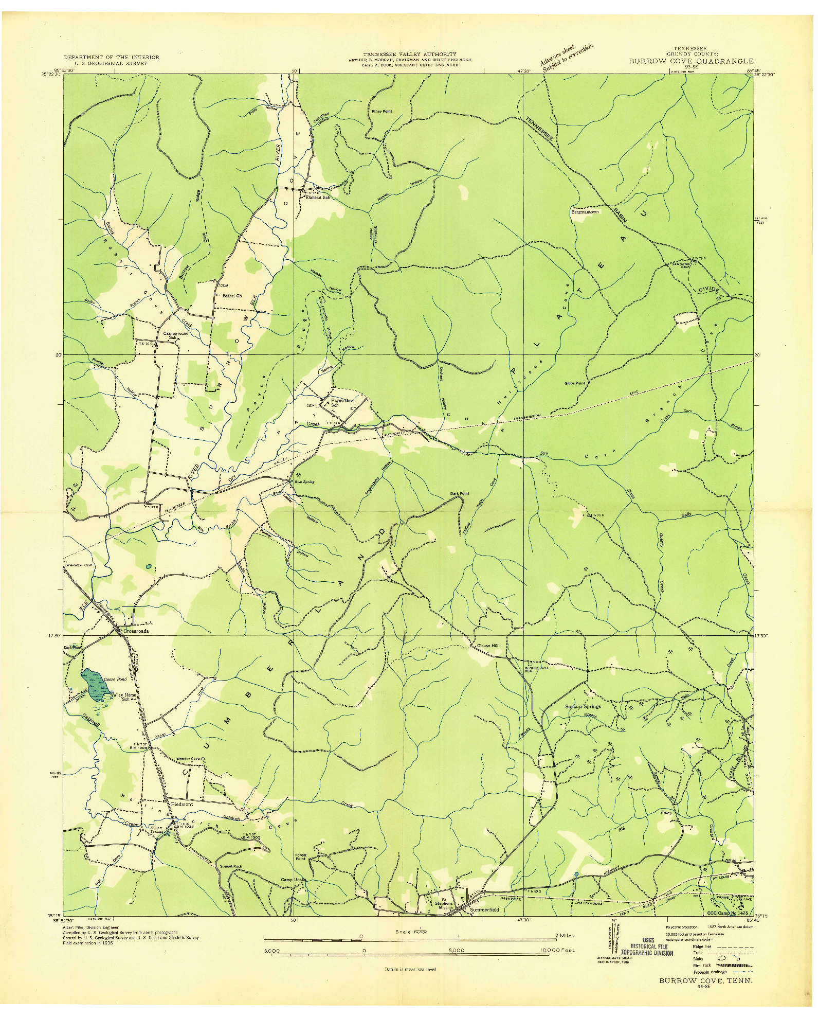 USGS 1:24000-SCALE QUADRANGLE FOR BURROW COVE, TN 1936