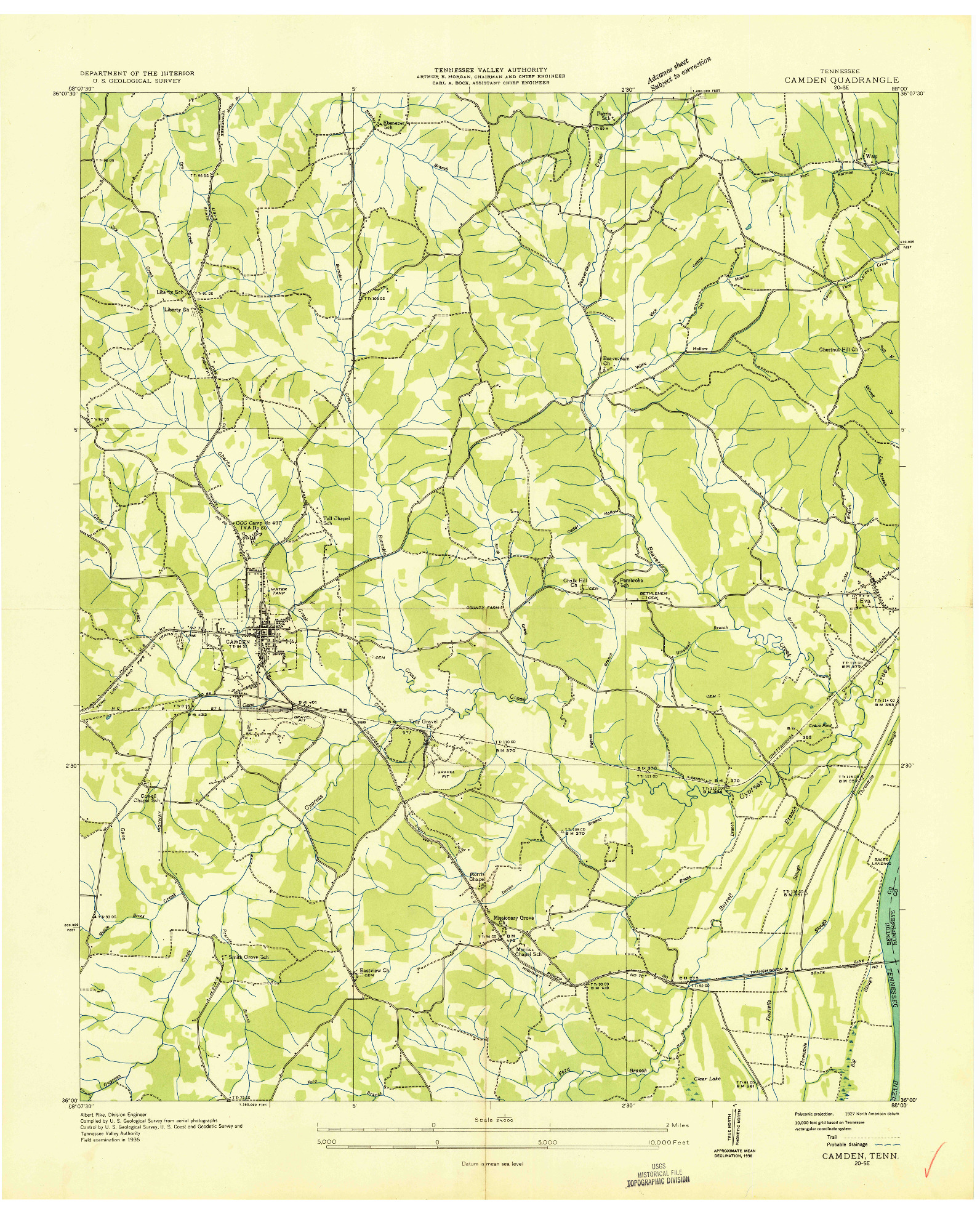 USGS 1:24000-SCALE QUADRANGLE FOR CAMDEN, TN 1936