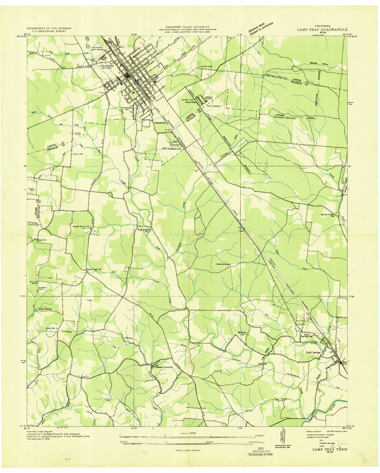 USGS 1:24000-SCALE QUADRANGLE FOR CAMP PEAY, TN 1936