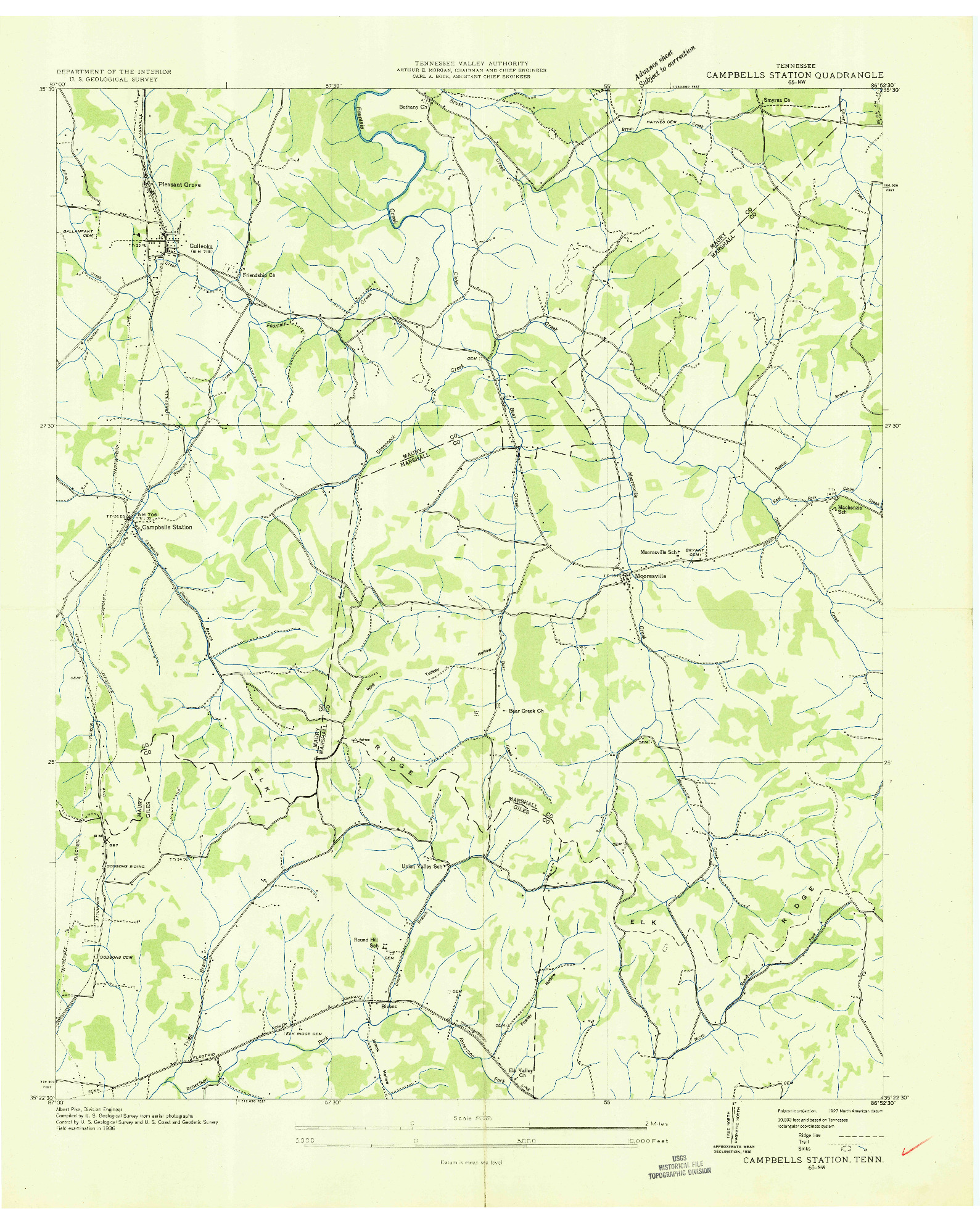 USGS 1:24000-SCALE QUADRANGLE FOR CAMPBELLS STATION, TN 1936