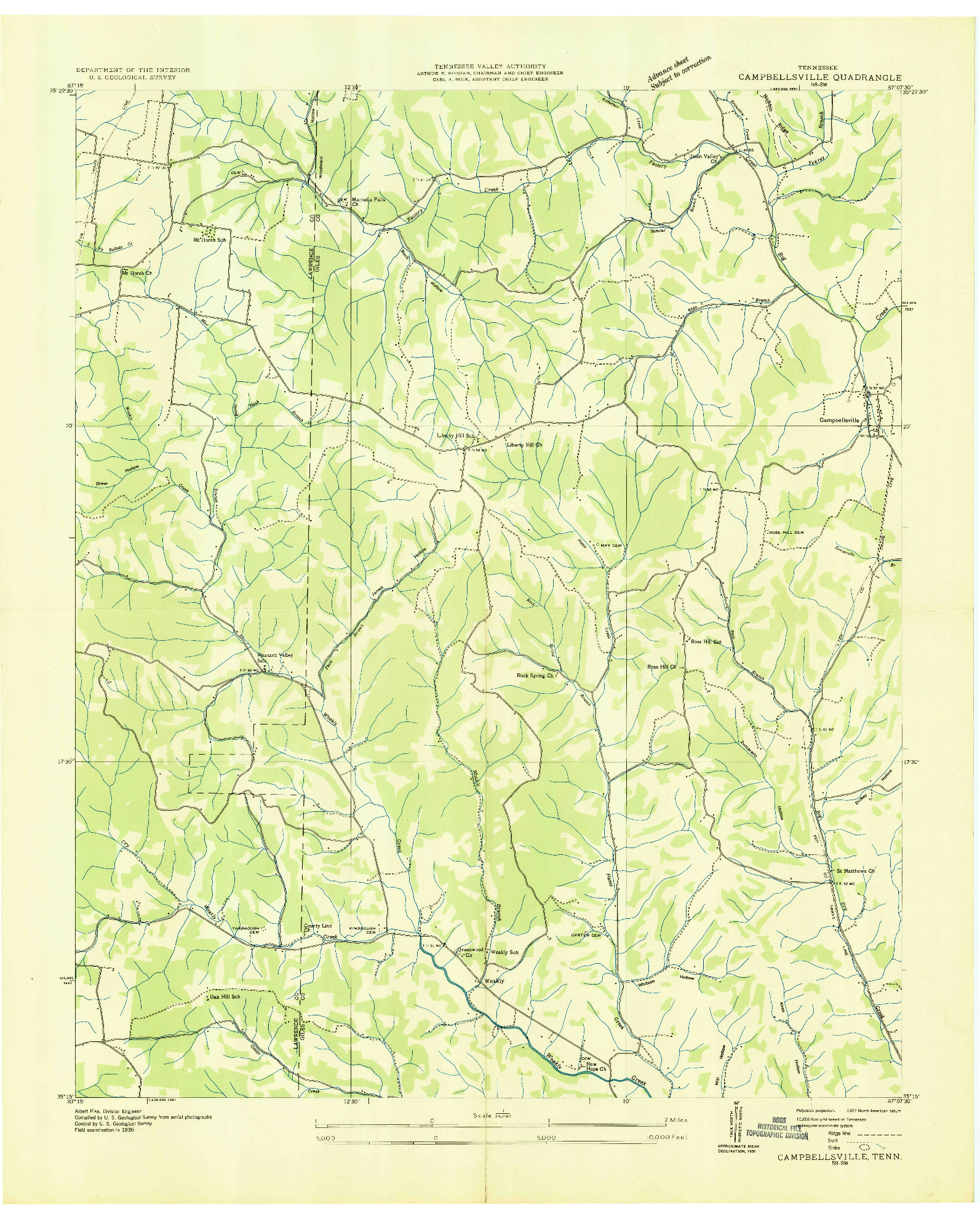 USGS 1:24000-SCALE QUADRANGLE FOR CAMPBELLSVILLE, TN 1936