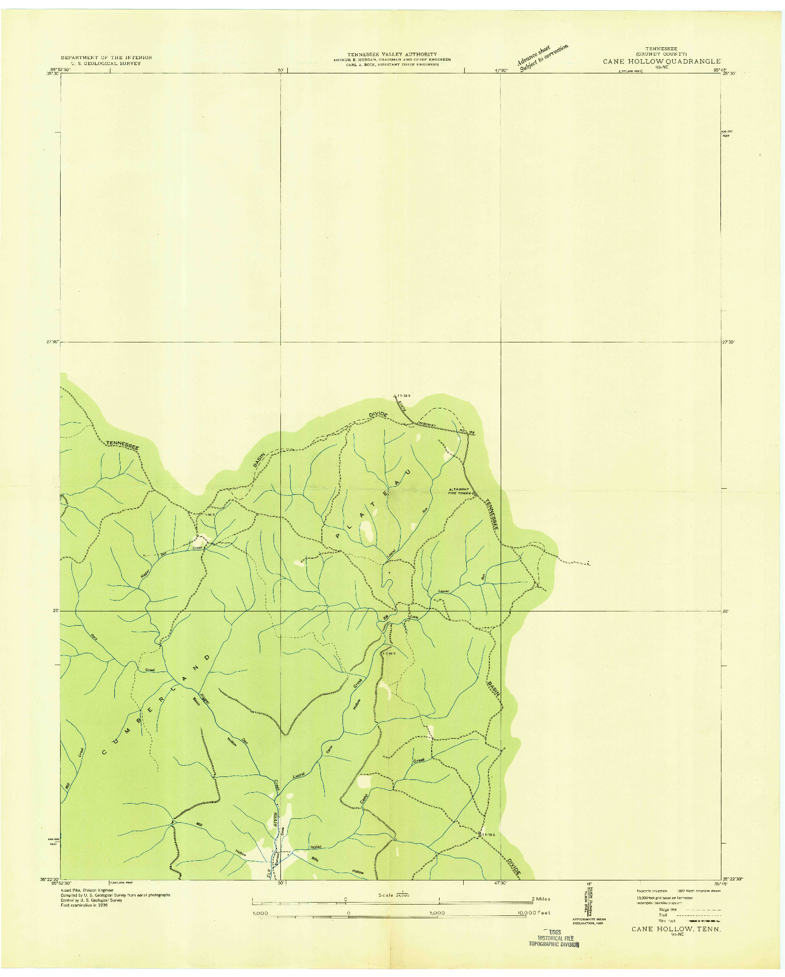 USGS 1:24000-SCALE QUADRANGLE FOR CANE HOLLOW, TN 1936