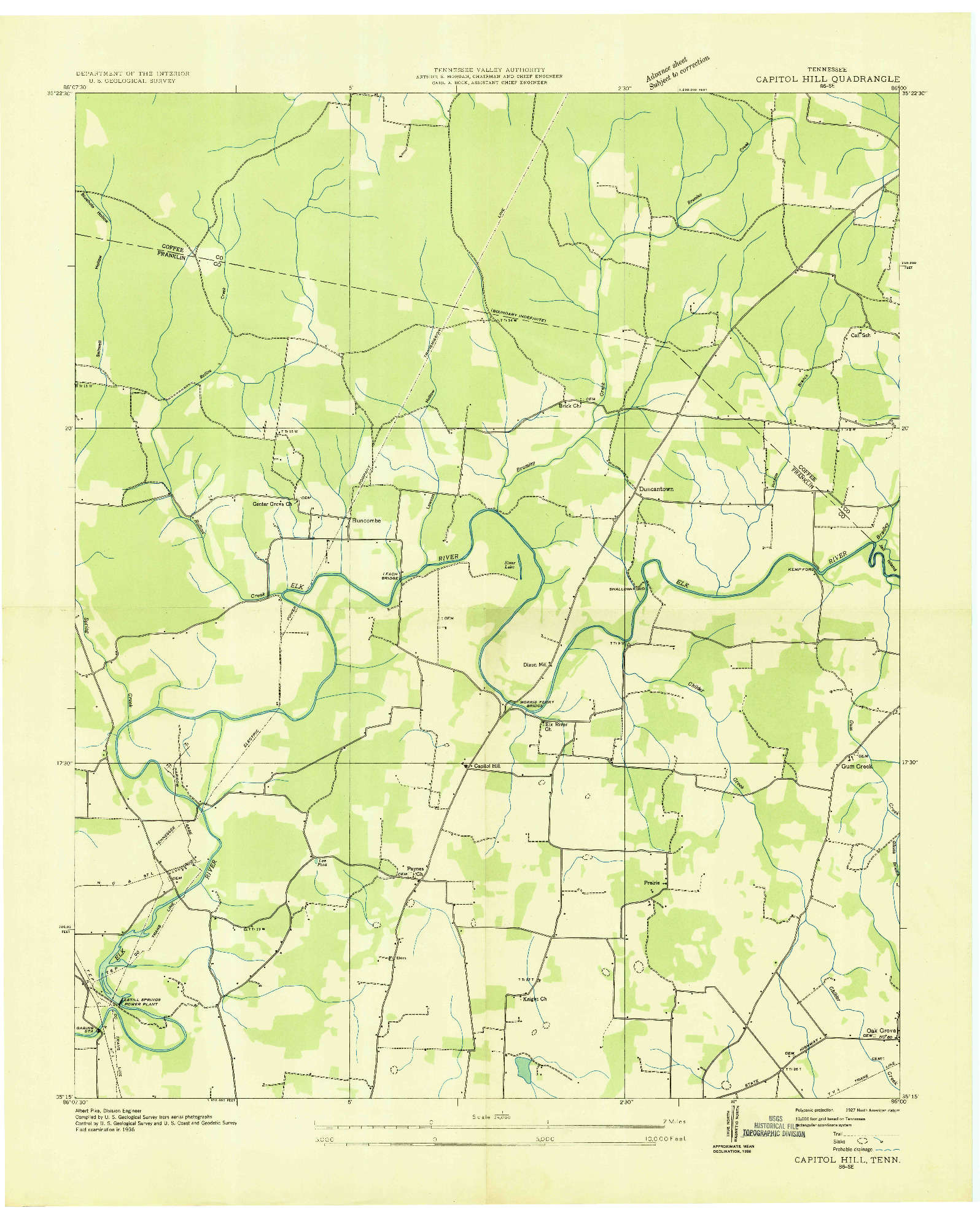 USGS 1:24000-SCALE QUADRANGLE FOR CAPITOL HILL, TN 1936